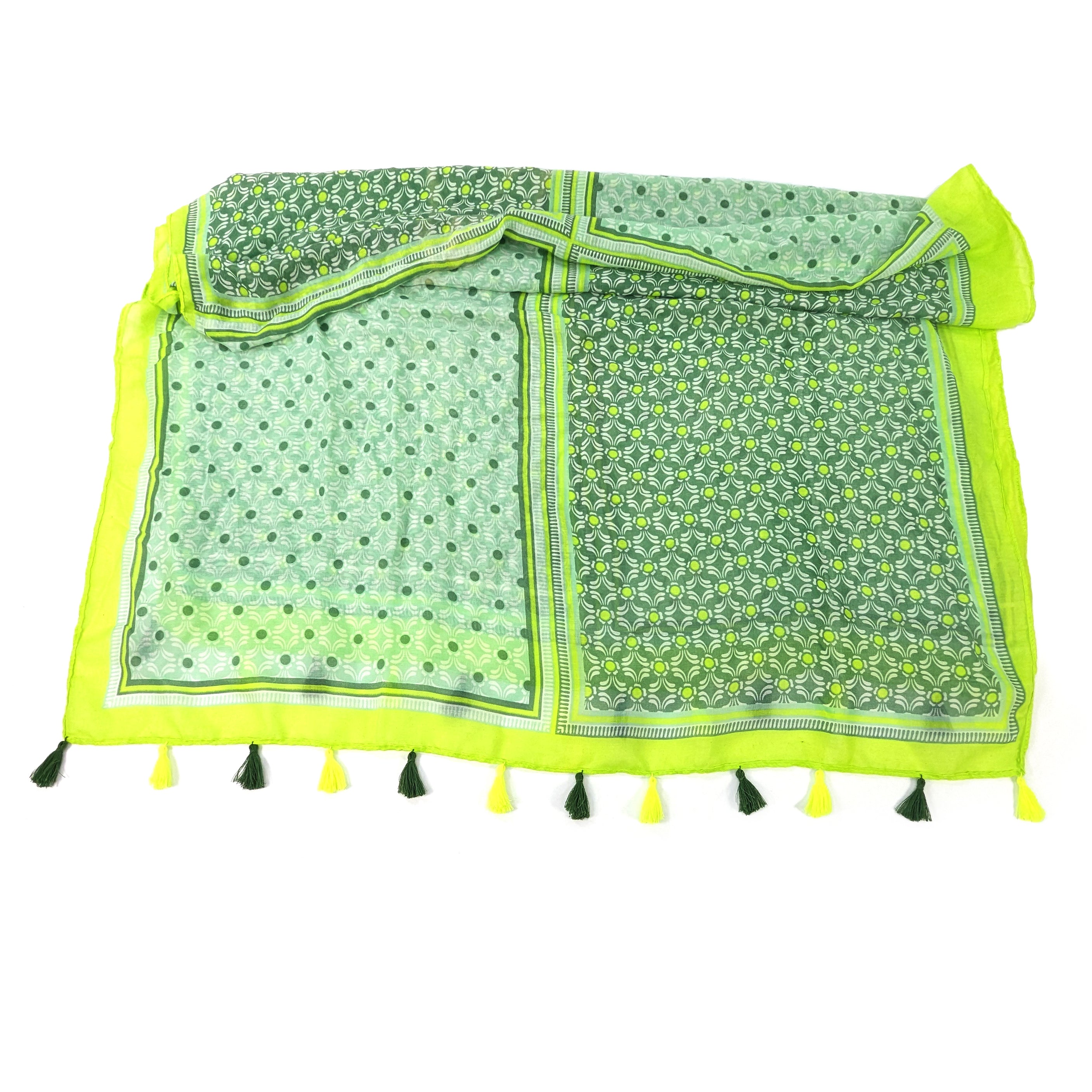 Vesta Bright Patterned Scarf - Lime Green Floral Design (90x180cm) - Lightweight Fashion Accessory for Women, Perfect for Spring Outfits, Office Wear & Travel Essentials