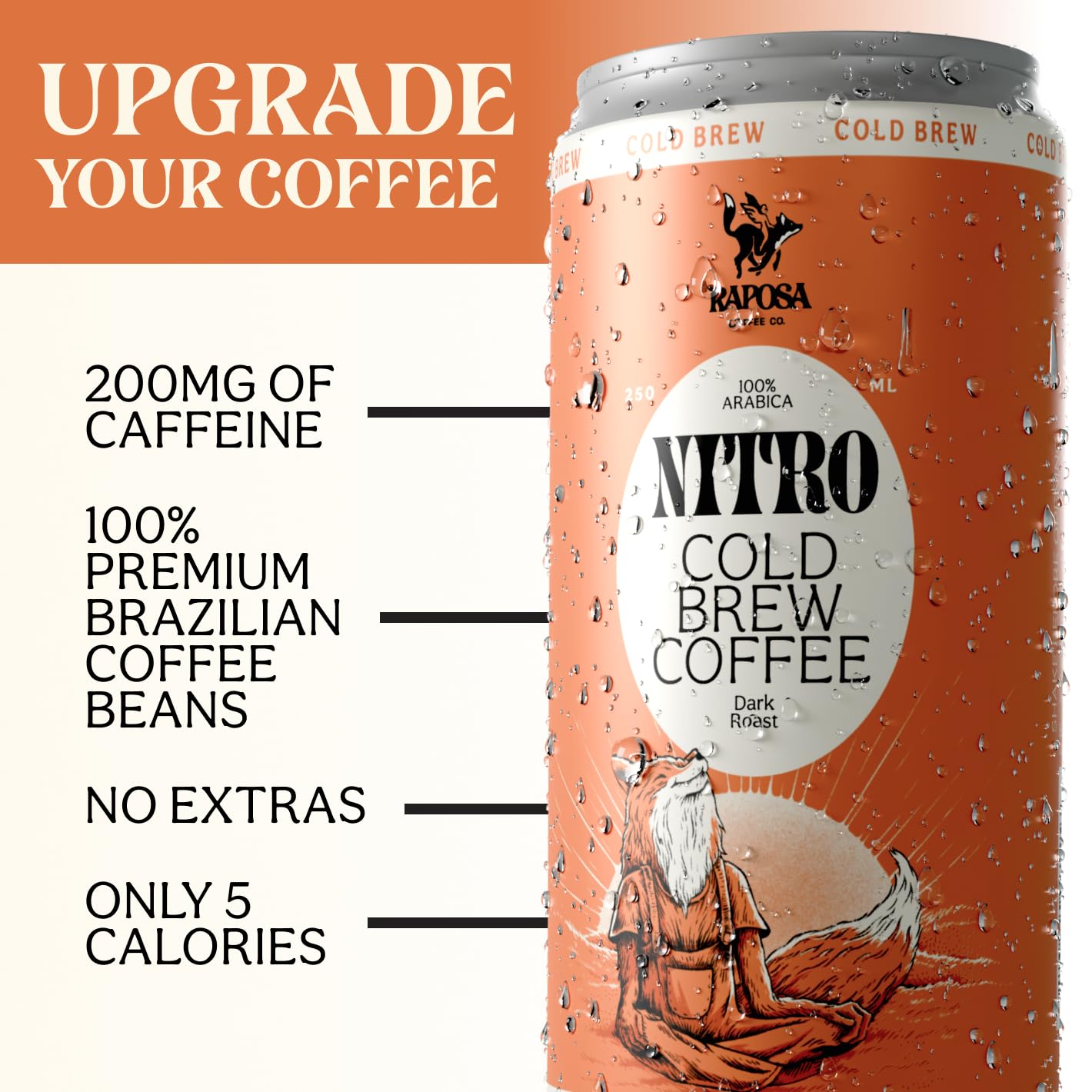 Nitro Cold Brew Ready-to-Drink Coffee 250ml (8.45oz) - Dairy Free, Non-GMO, No Artificial Ingredients - 225mg Caffeine - Classic Dark Roast (12 Pack) - Perfect for Office, Travel & On-the-Go Energy Boost