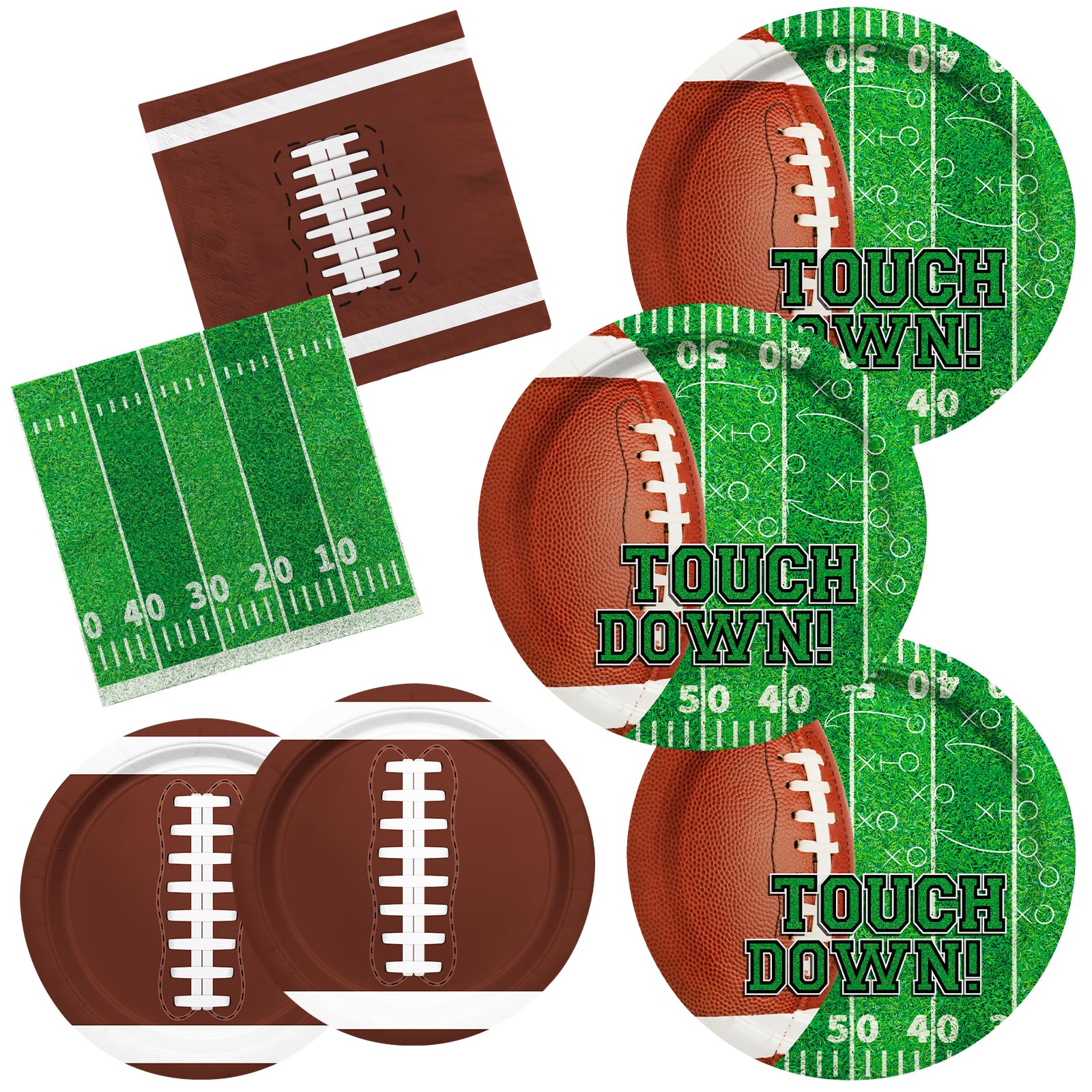 Football Party Supplies Kit for 50 Guests - Touchdown Dinner Plates, Dessert Plates & Napkins Set - Perfect for Football Birthday Parties, Game Day Decorations & Tailgate Events