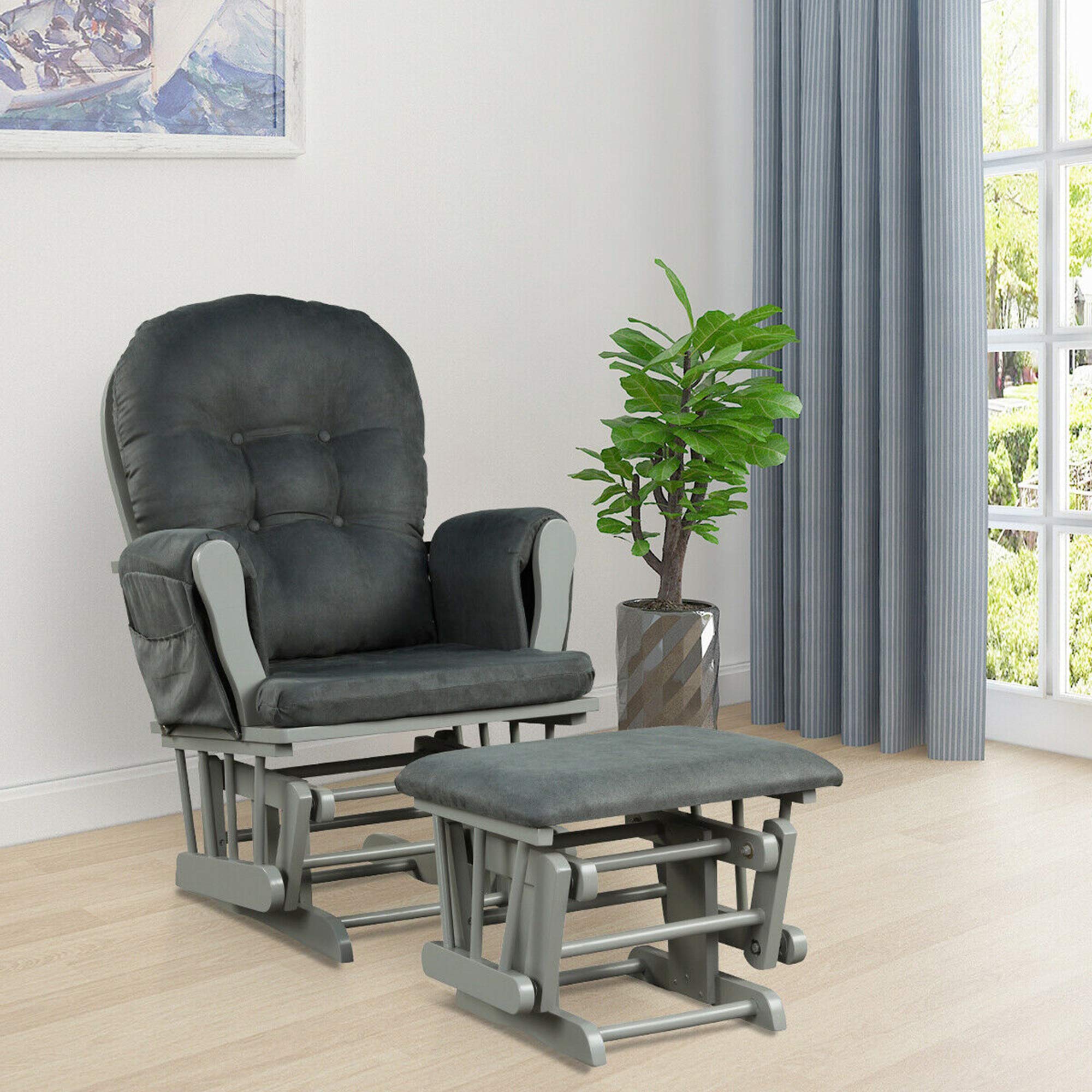 DORTALA Baby Glider Rocker with Ottoman - Adjustable Nursery Chair for Nursing, Feeding & Reading - Soft Upholstered Rocking Chair with Smooth Motion & Removable Washable Cover - Perfect for Nursery, Bedroom & Living Room (Grey)