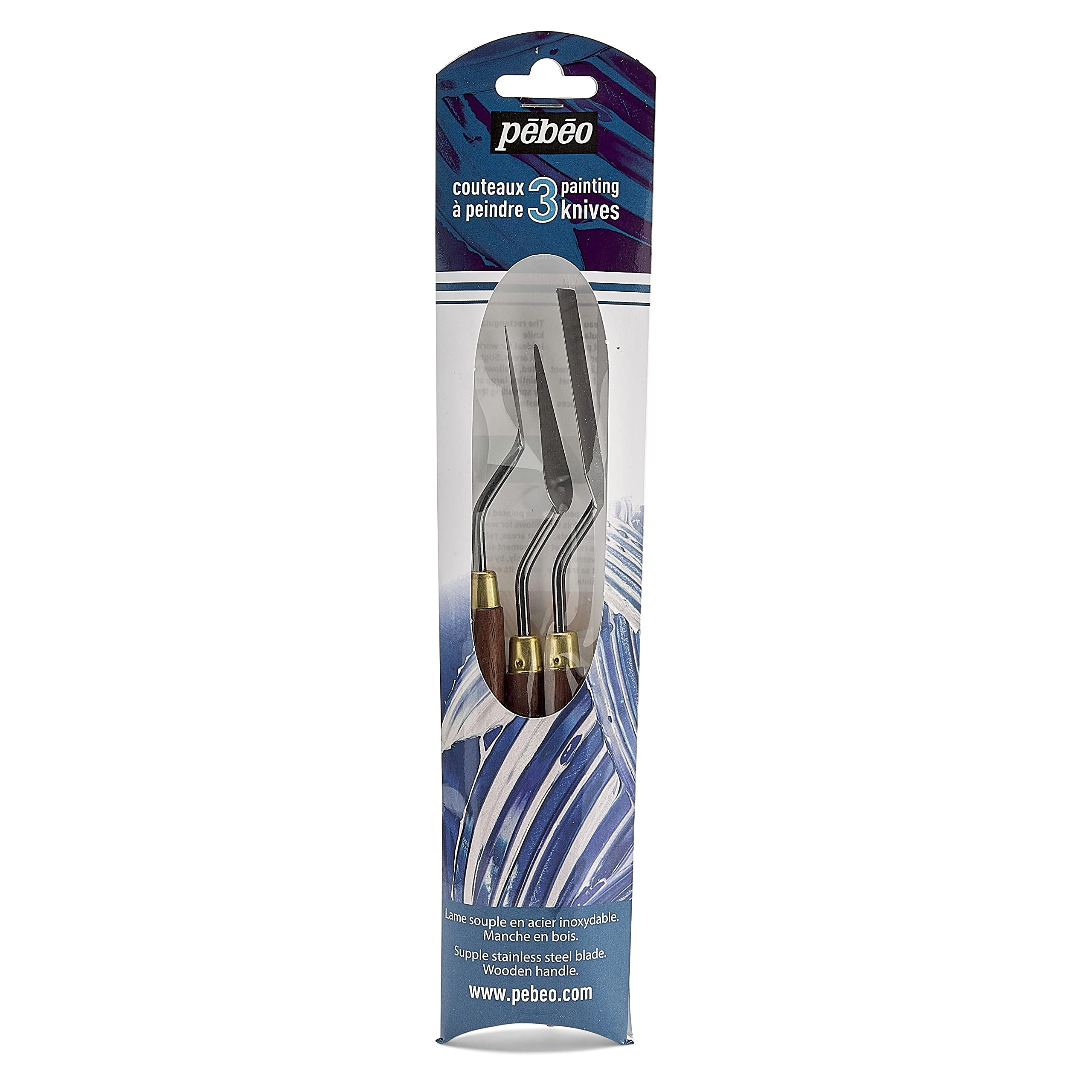Pebeo Set of 3 Professional Painting Knives for Oil & Acrylic Art - Perfect for Canvas Texturing, Palette Mixing & Fine Detailing