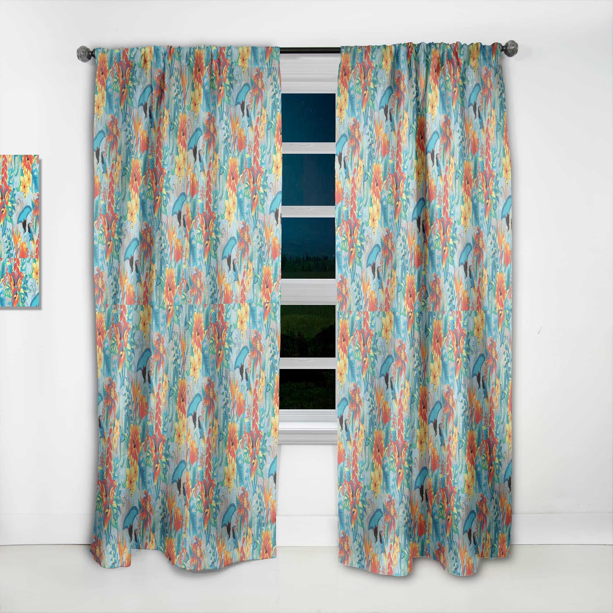 DesignQ Tropical Pattern Blackout Curtains - Thermal Insulated Single Panel (52x90 inches) for Bedroom & Living Room - Perfect for Home Decor, Privacy & Energy Savings