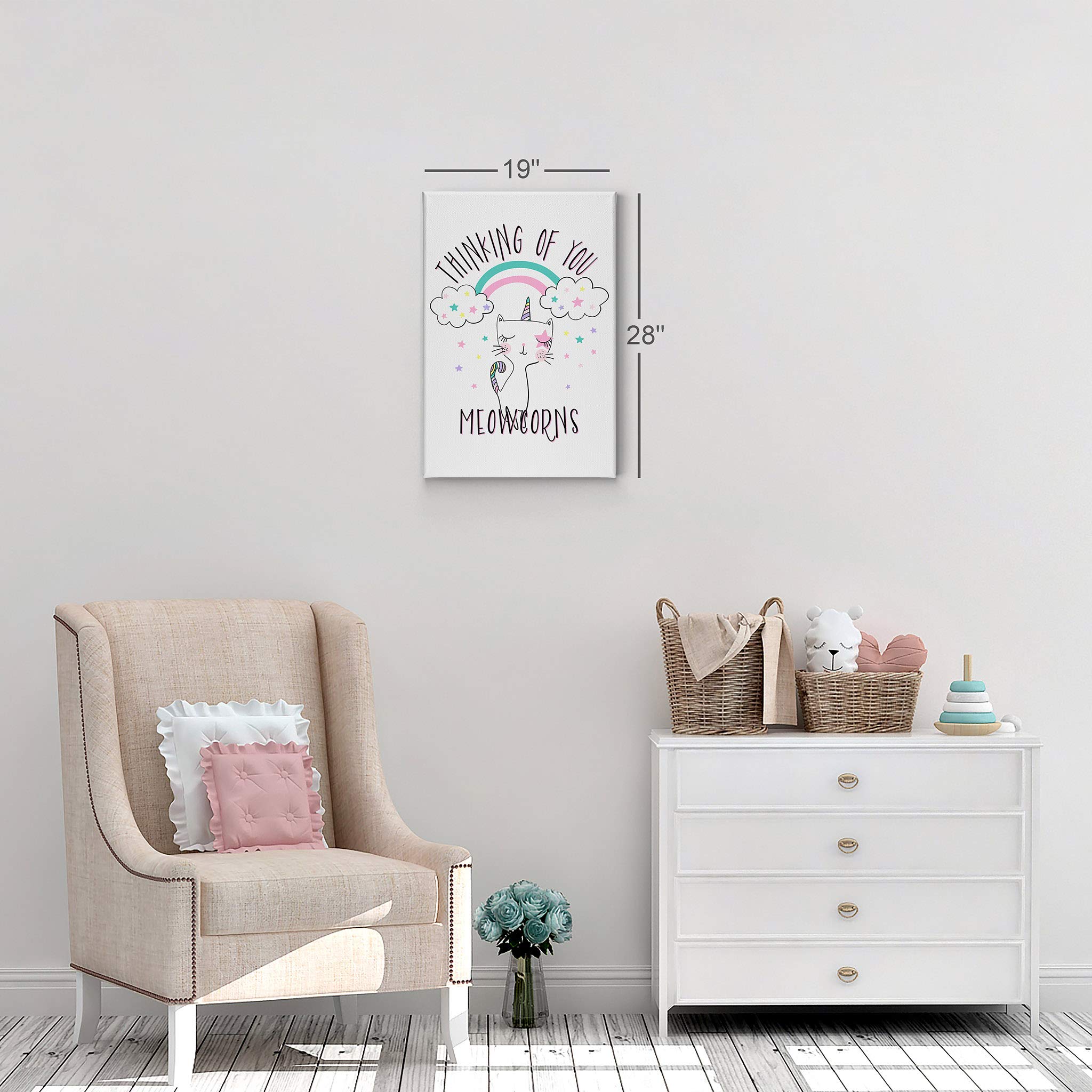 Thinking of You Meowcorns Quote Canvas Print - Unicorn Wall Art for Kids Room, Nursery & Baby Room Decor - Ready to Hang Made in USA (28x19) - Perfect for Birthday Gifts, Baby Showers & Playroom Wall Decor