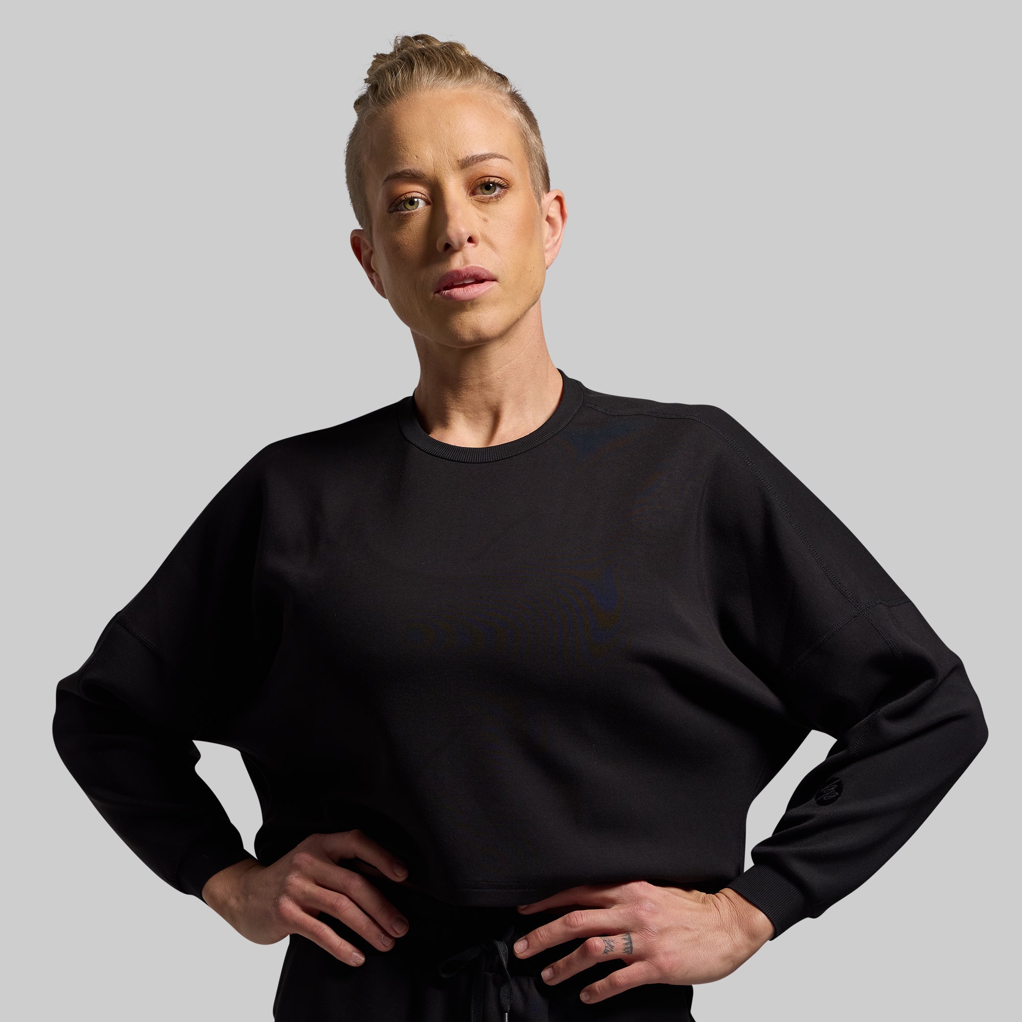 Lounge Lux Cropped Pullover Sweater - Soft Casual Black Sweatshirt for Women | Perfect for Yoga, Lounging & Everyday Wear