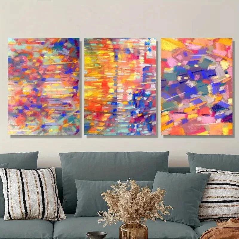 3-Piece Abstract Colorful Texture Art Metal Prints - Ready to Hang Wall Decor for Living Room, Bedroom & Office