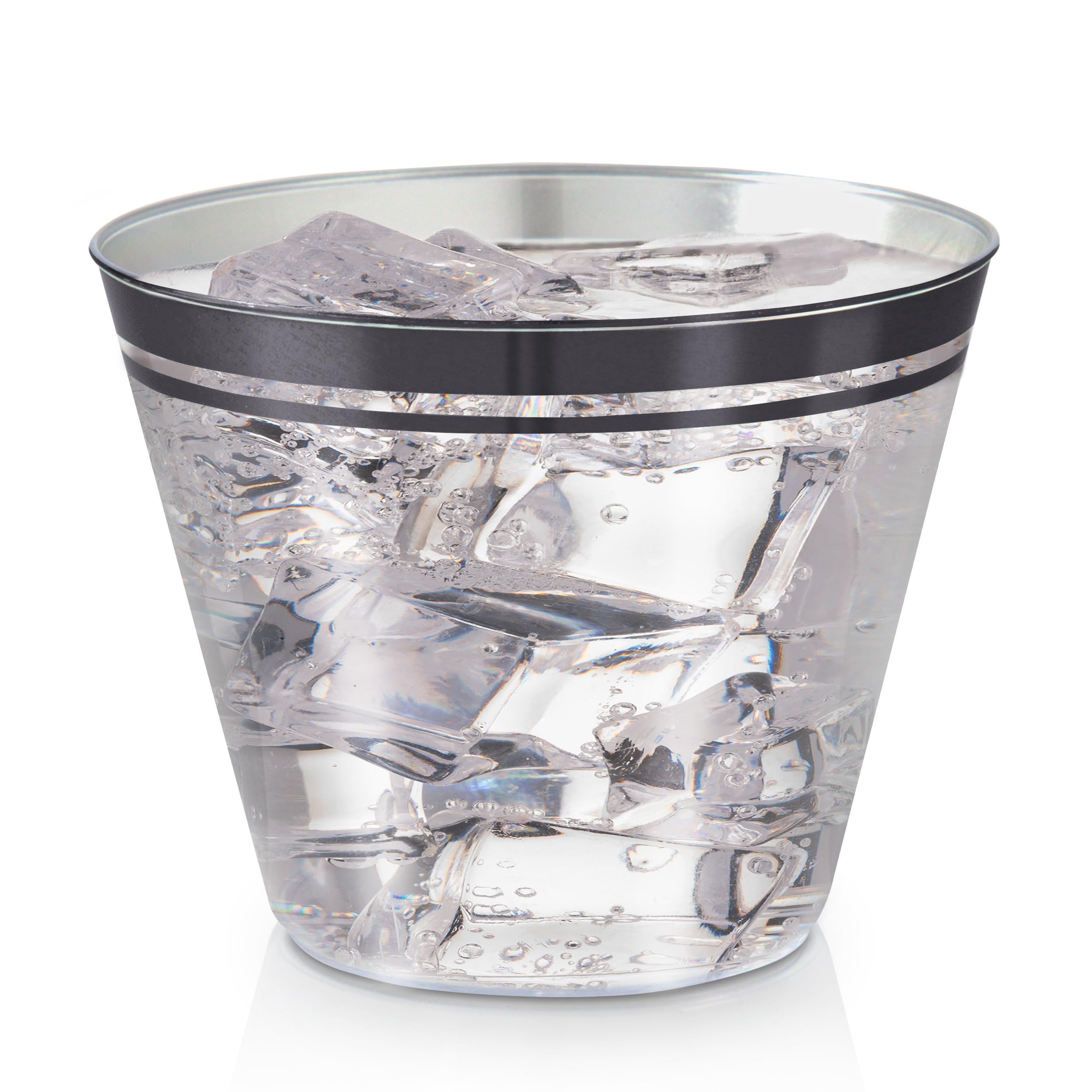 110 Black Rimmed Clear Plastic Cups 9 oz - Elegant Disposable Cups for Weddings, Holidays & Parties - Perfect for Over the Hill Celebrations, Bridal Showers & Elegant Events