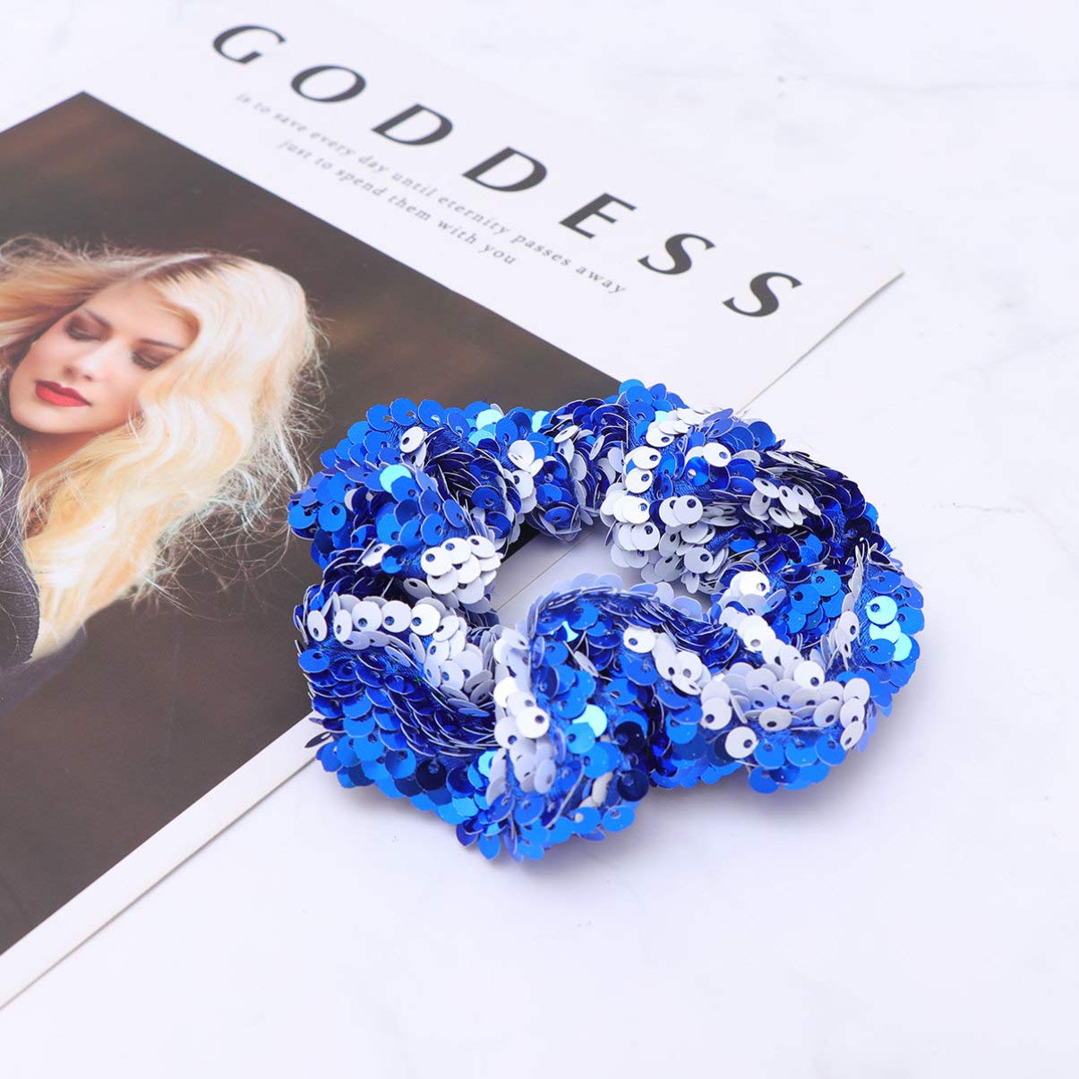 Sparkly Glitter Sequin Hair Scrunchies - Elastic Ponytail Holders & Hair Ties for Women & Girls (Blue) | Perfect for Parties, Weddings, and Everyday Hair Accessories