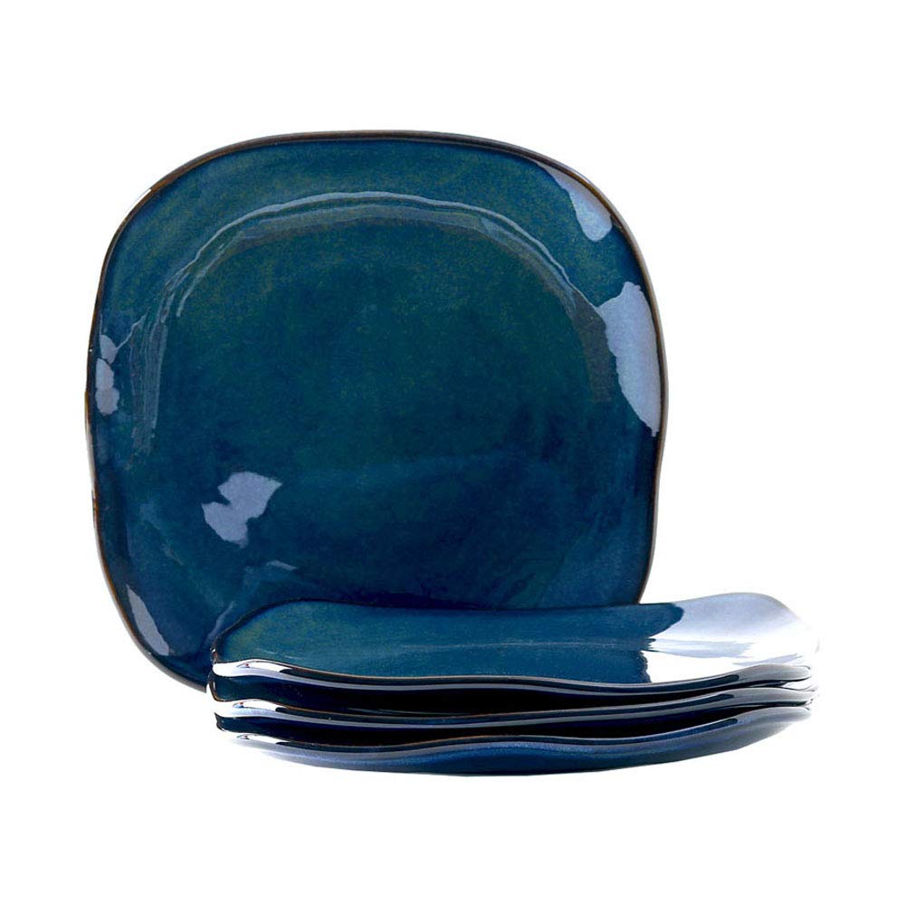Artisan Night Sky Blue 9-Inch Square Reactive Glaze Salad Plates - Set of 4 | Heavy Duty & Chip Resistant | Lead & Cadmium Free | Freezer to Oven Safe (Up to 500°F) | Perfect for Dinner Parties, Holiday Meals & Everyday Dining