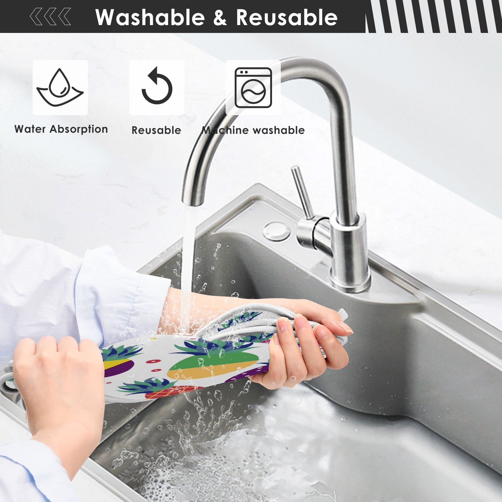 **Non-Slip Pineapple Fruit Design Kitchen Sink Splash Guard Mat - Absorbent, Fast Drying Faucet Drip Catcher Pad - Set of 2 for Countertop Protection (Perfect for Summer Decor & Preventing Water Spills in Kitchen)**