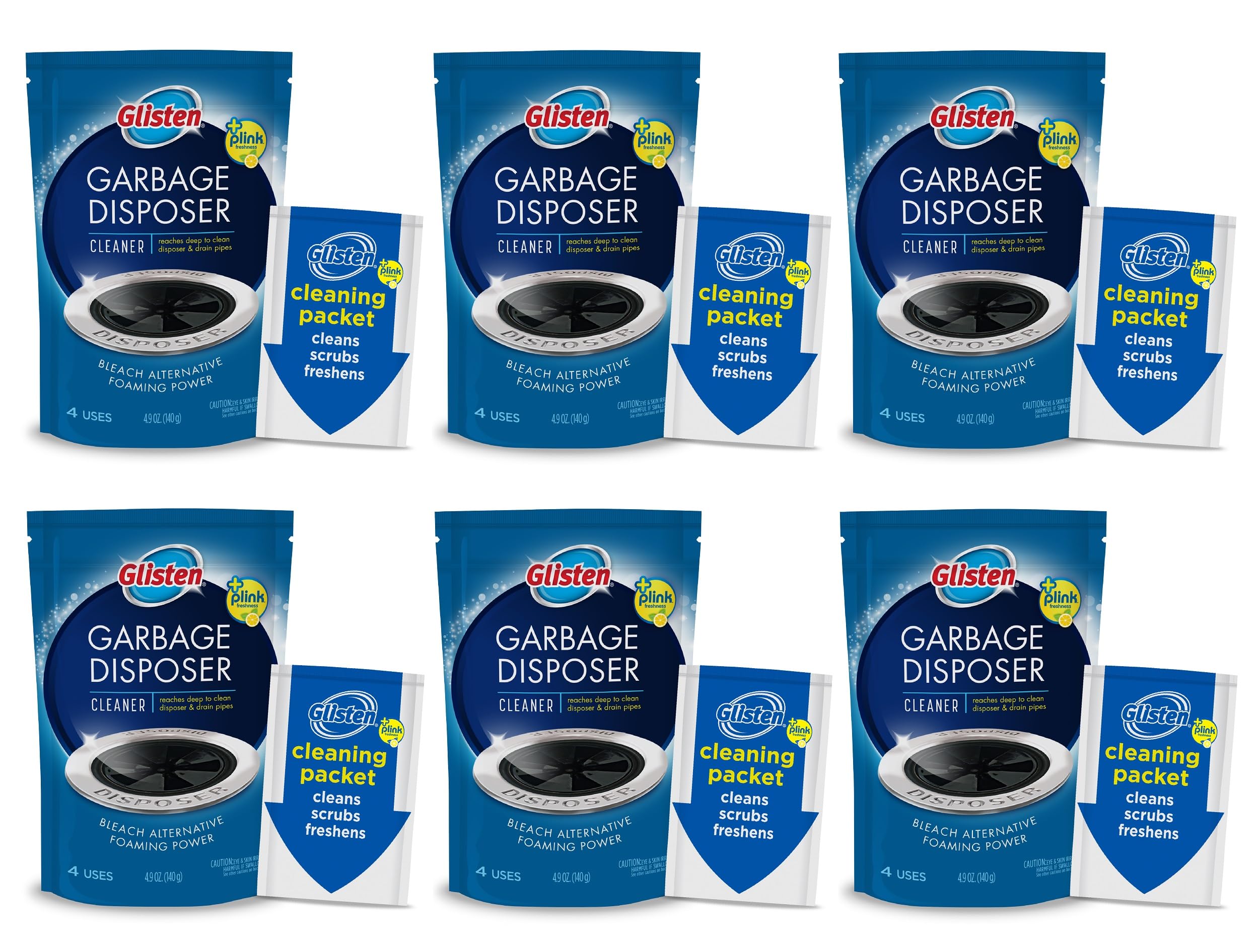 Glisten Garbage Disposal Foaming Cleaner - Lemon Scent, 6 Pack (24 Uses) | Deep Cleans & Deodorizes Kitchen Sink Drain | Safe for Septic Systems & All Garbage Disposals