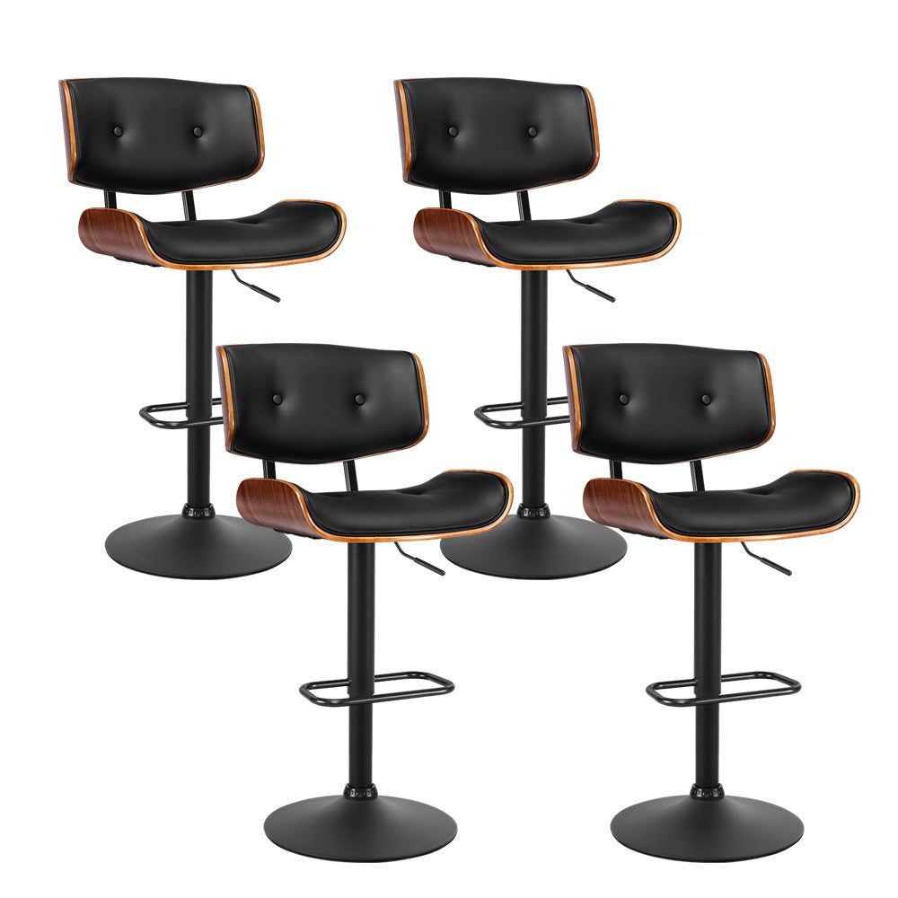 Artiss Set of 4 Black Leather Swivel Bar Stools with Gas Lift - Adjustable Height Kitchen Island Stools for Dining Room, Breakfast Bar & Home Decor