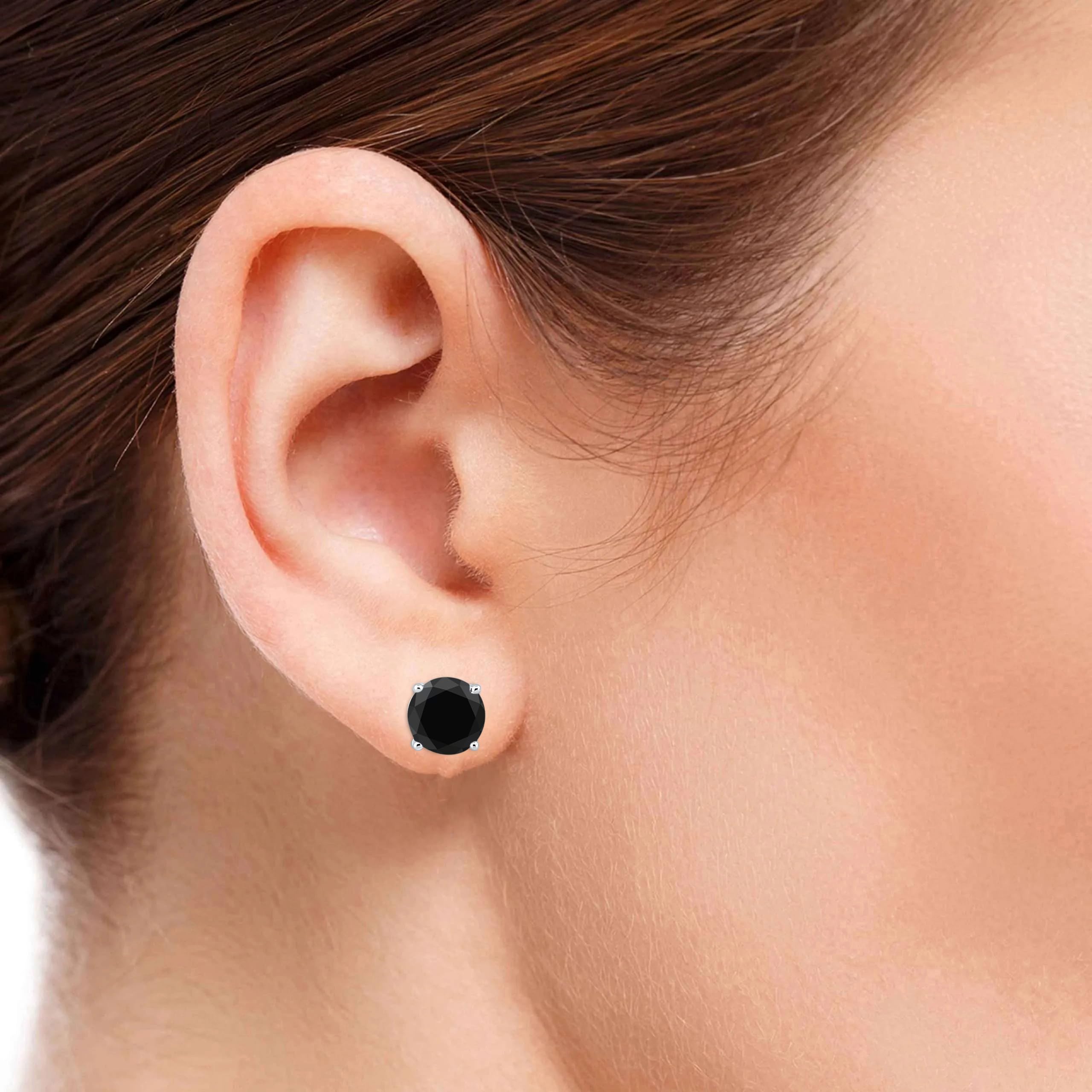 Black Diamond Stud Earrings - 14K White Gold Diamond Earrings for Women | Elegant Everyday Jewelry & Special Occasion Gift