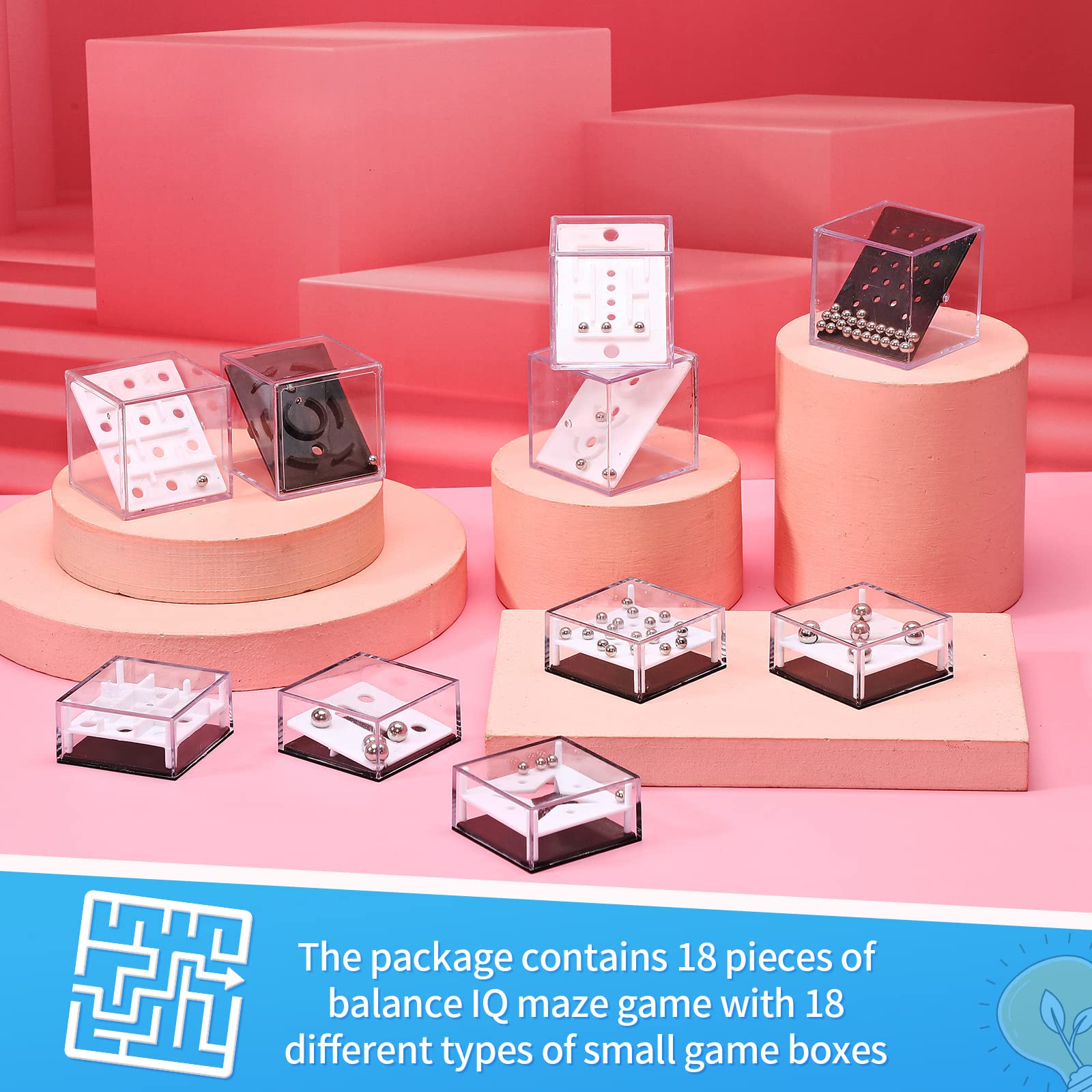 18 Pcs Mini Puzzle Box Balance IQ Maze Game - Brain Teaser Puzzle Cube for Teens & Adults - Fun Intelligence Challenge for Family Game Night & Stocking Stuffers