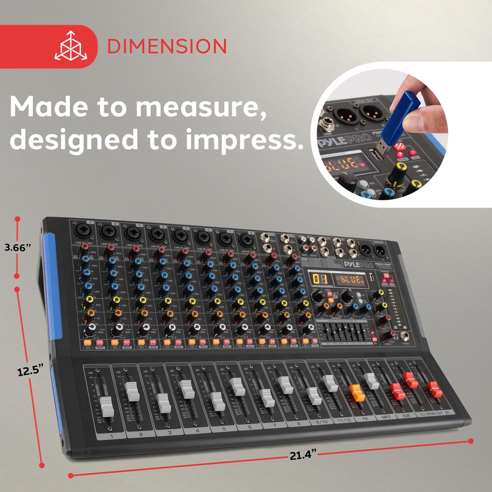 12-Channel Bluetooth Studio Pro Audio Mixer for DJs, Musicians & Live Performances - Perfect for Home Recording, Podcasting & Music Production