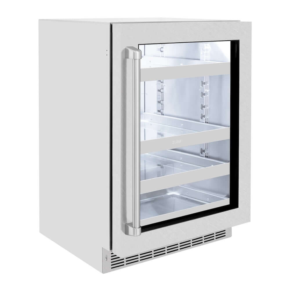 ZLINE 24 Inch Touchstone 151 Beverage Cooler - Stainless Steel Glass Door Mini Fridge for Beer, Wine & Soda - Perfect for Home Bar, Office, or Man Cave
