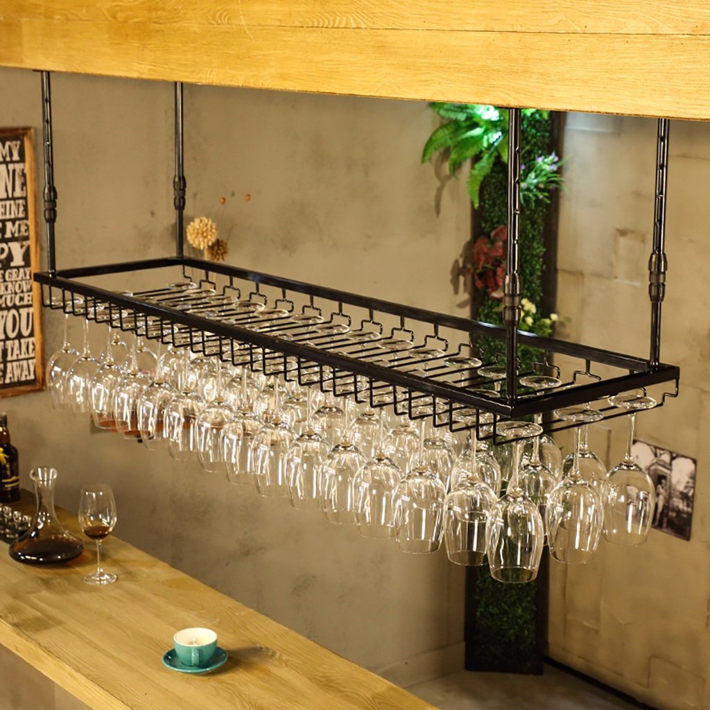 FPigSHS Wall Mounted Wine Glass Holder - Wrought Iron Goblet Display Stand, Suspension Glass Storage Rack for Wine Cellar, Bar Counter, Hotel & Restaurant - Black, 120x40cm - Perfect for Home Bars, Wine Cellars & Commercial Establishments