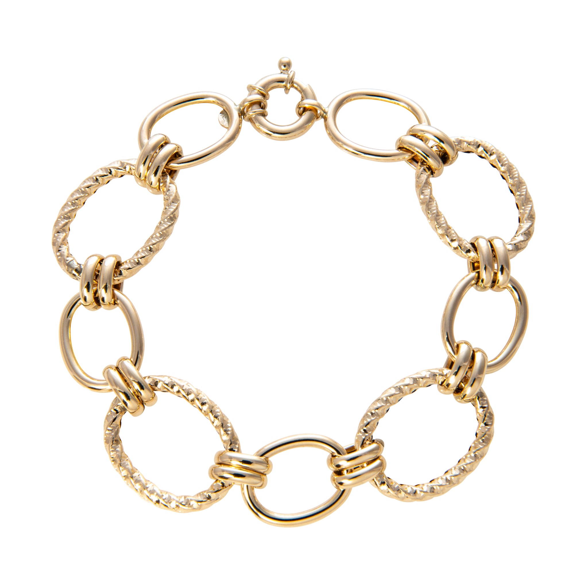 14K Yellow Gold Italian Mixed Oval Link Bracelet for Women - Elegant & Durable Jewelry for Parties, Weddings & Everyday Wear