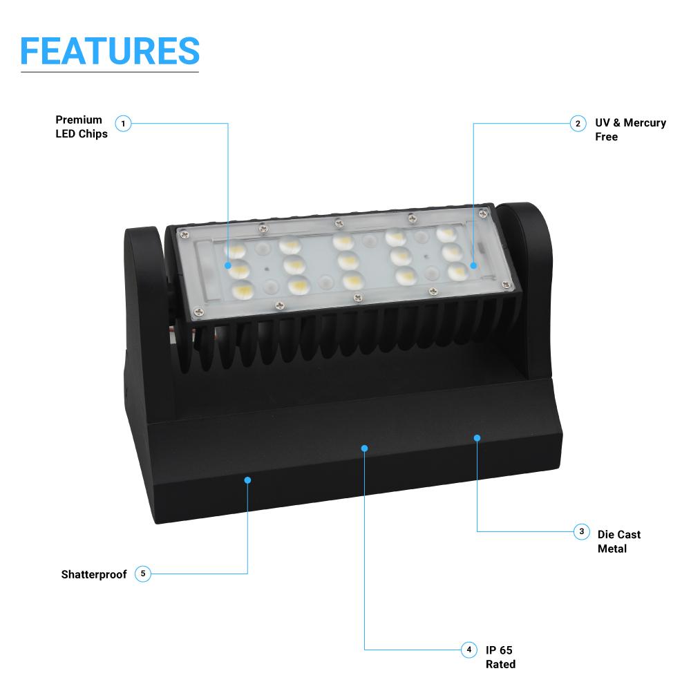 40W Rotatable LED Wall Pack Lights - Bronze Finish, 5700K Daylight, 5,341 Lumens, DLC Certified Outdoor Wall Light Fixture for Commercial Buildings, Warehouses, and Security Lighting
