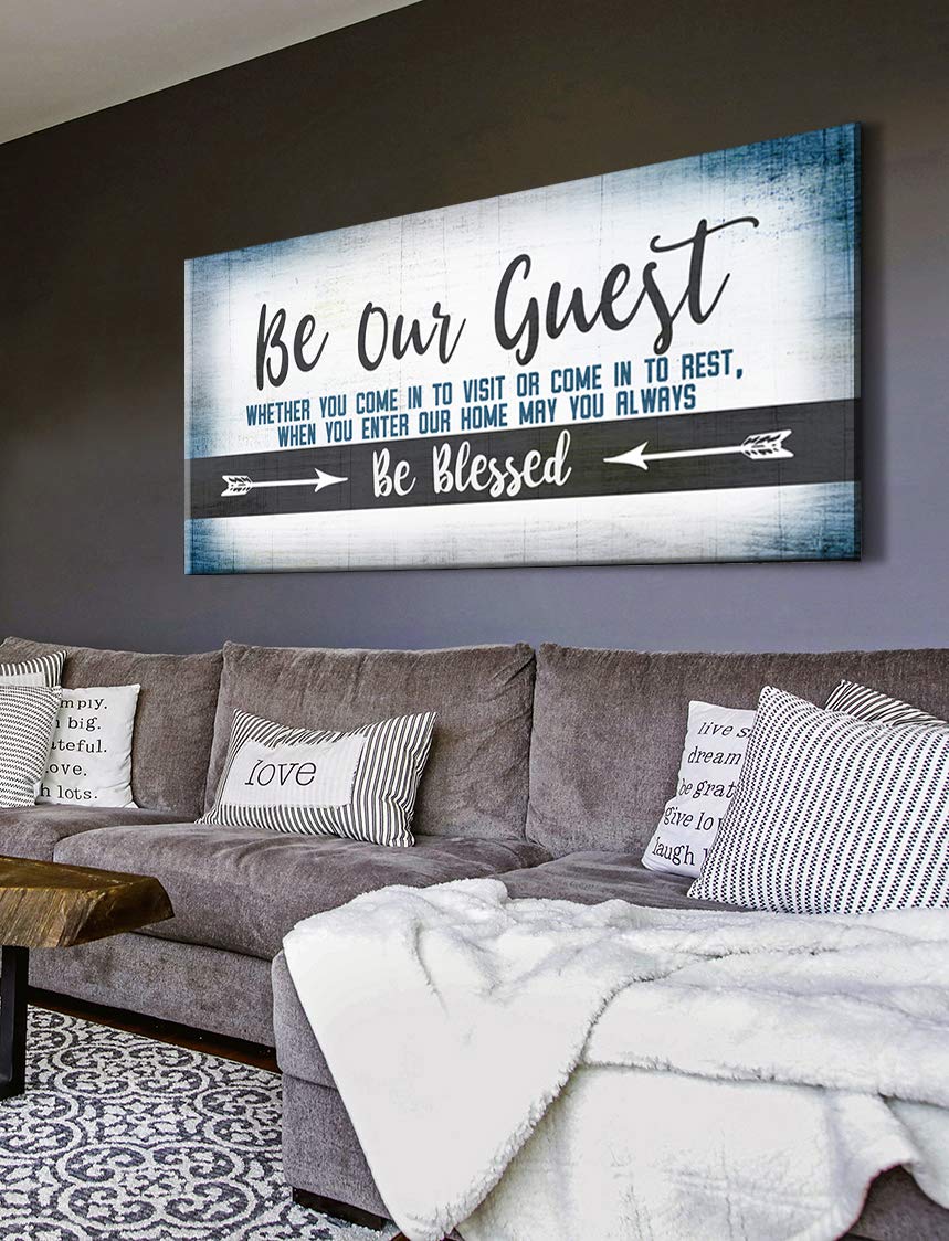 Be Our Guest Wall Decor - Large Framed Wall Art for Bedroom, Guest Room & Above Bed (Blue, 42x19) - Perfect for Home Décor, Housewarming Gift & Interior Design