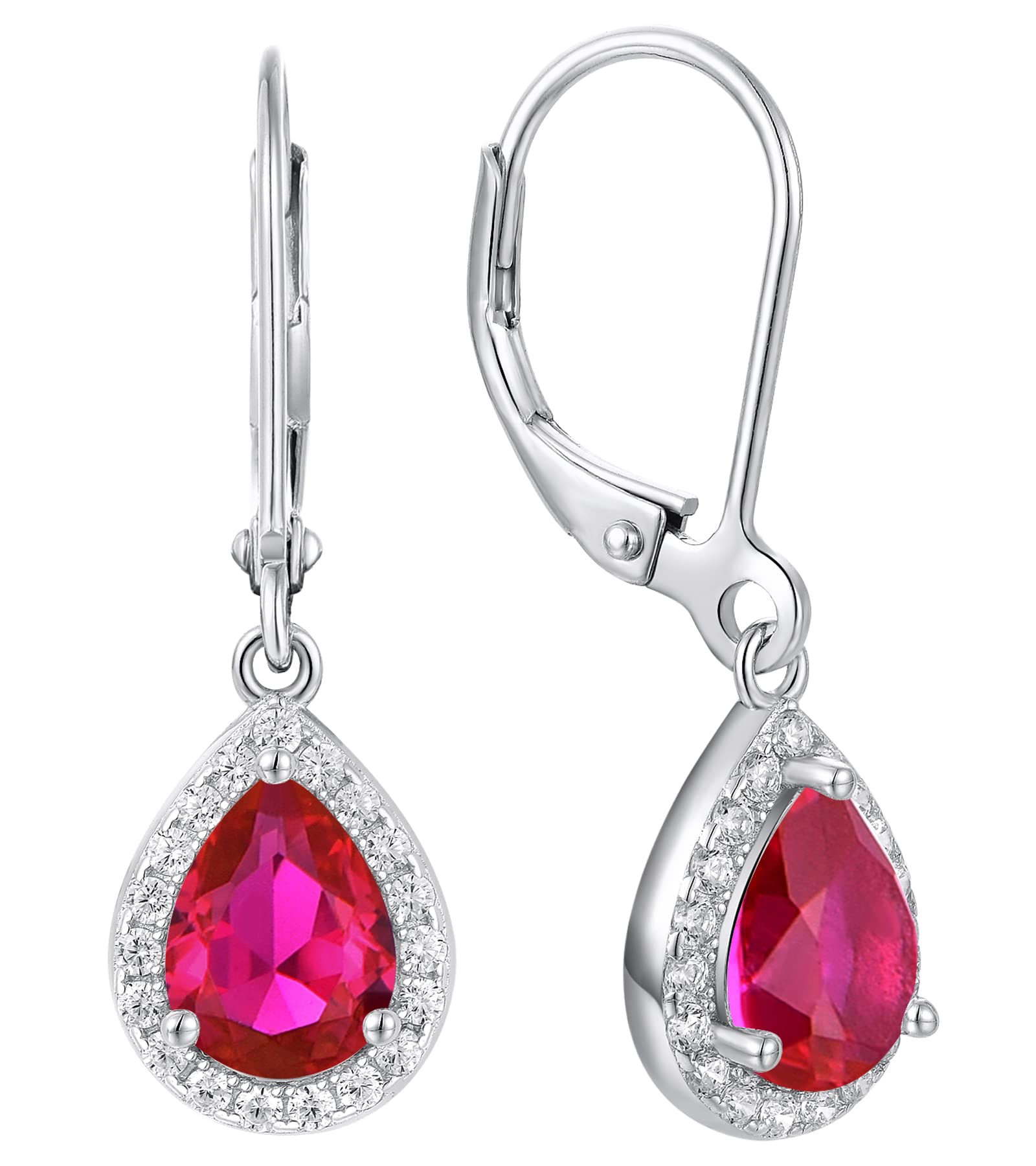 YL Halo Teardrop Dangle Drop Earrings - 925 Sterling Silver Birthstone Leverback Jewelry for Women | Elegant Gift for Birthday, Anniversary & Special Occasions