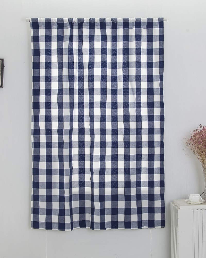 Buffalo Check Thermal Insulated Tie-Up Window Curtains - Plaid Print Roman Shades with Rod Pocket & Balloon Design - Room Darkening Kitchen Valance for Small Windows (31x55 Inches, Blue) - Perfect for Cozy Farmhouse Kitchens, Bedrooms & Living Rooms