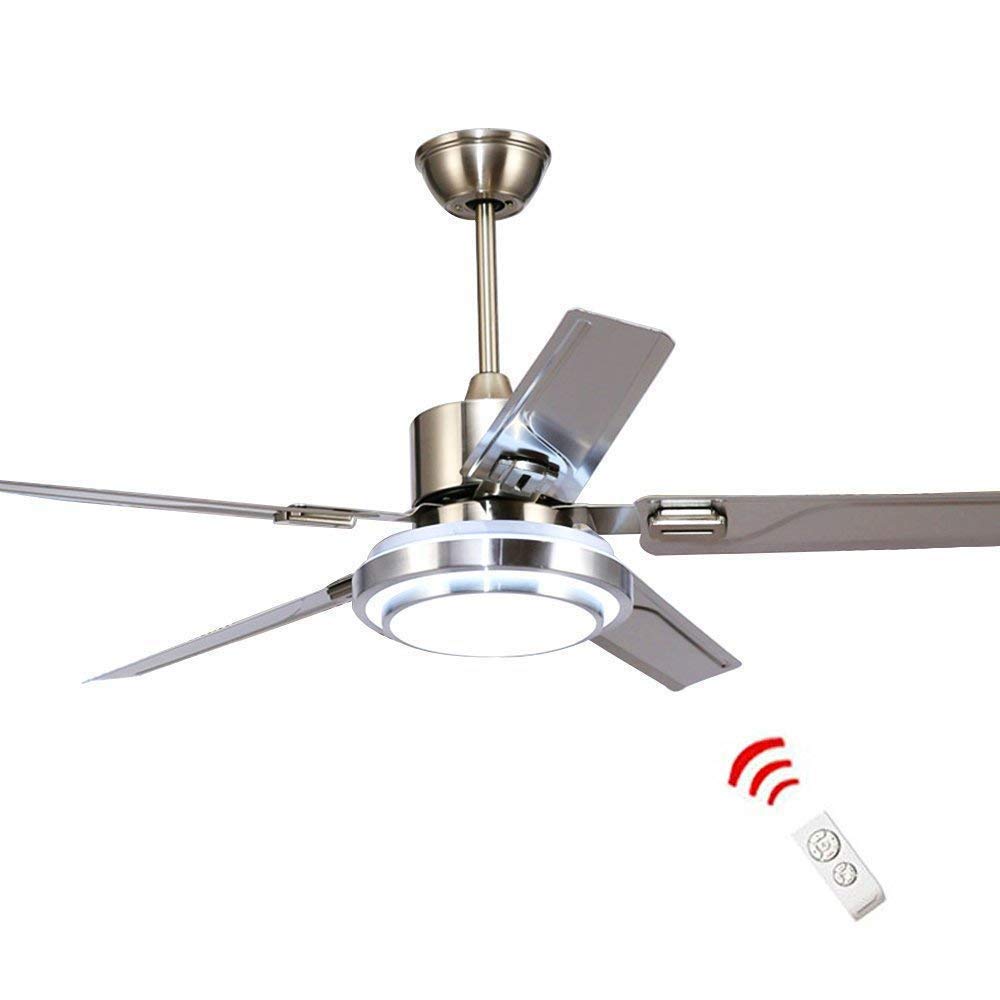 5-Blade Stainless Steel Remote Control Ceiling Fan with 3 Lights - Dimmable LED, Reversible Rotation, Energy Saving & Ultra Quiet - Perfect for Living Room, Bedroom, and Indoor Spaces