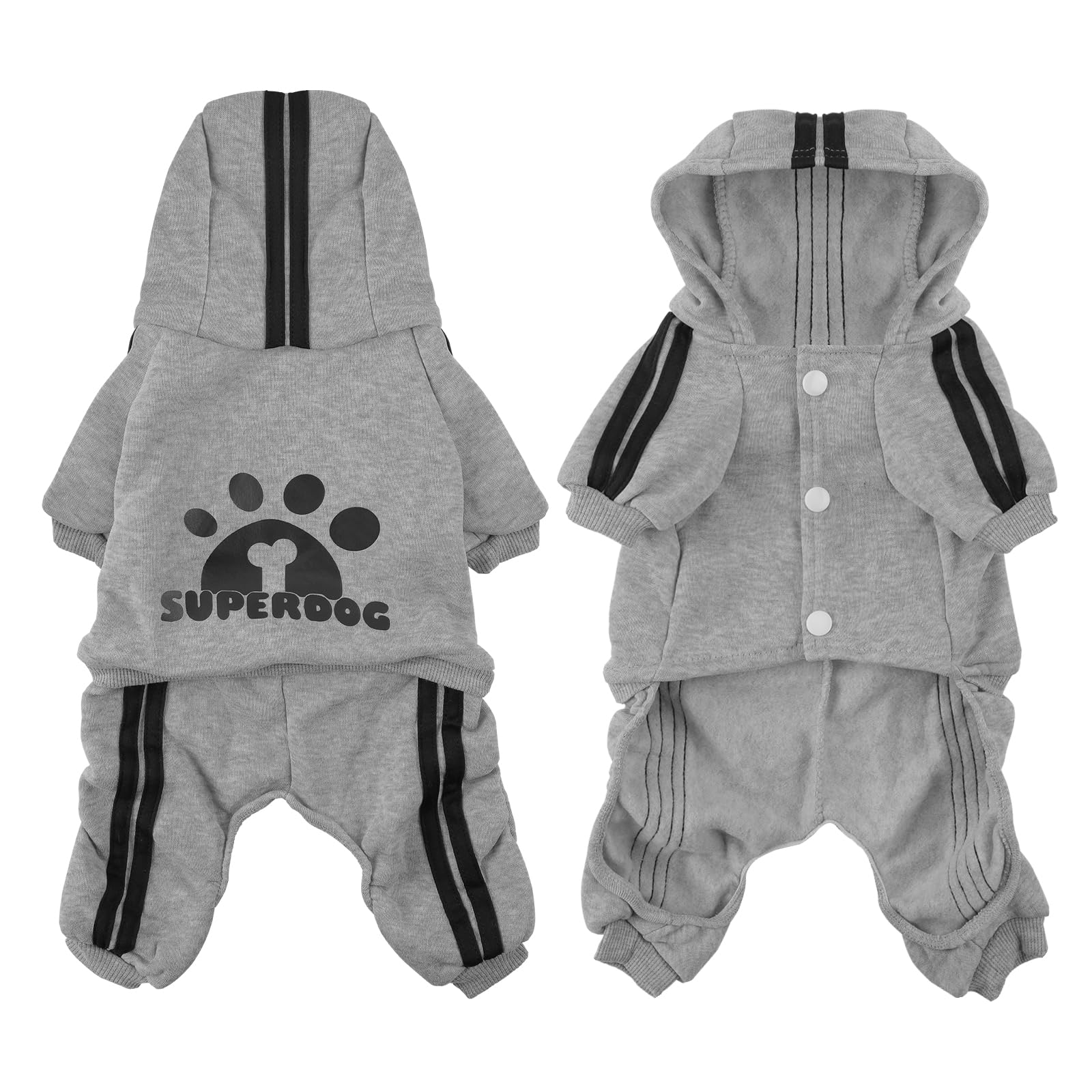 Small Dog Hoodie 4-Leg Jumpsuit - Cotton Puppy Sweatshirt & Winter Coat for Small Dogs & Cats (X-Small, Grey) - Perfect for Cold Weather Walks & Indoor Comfort