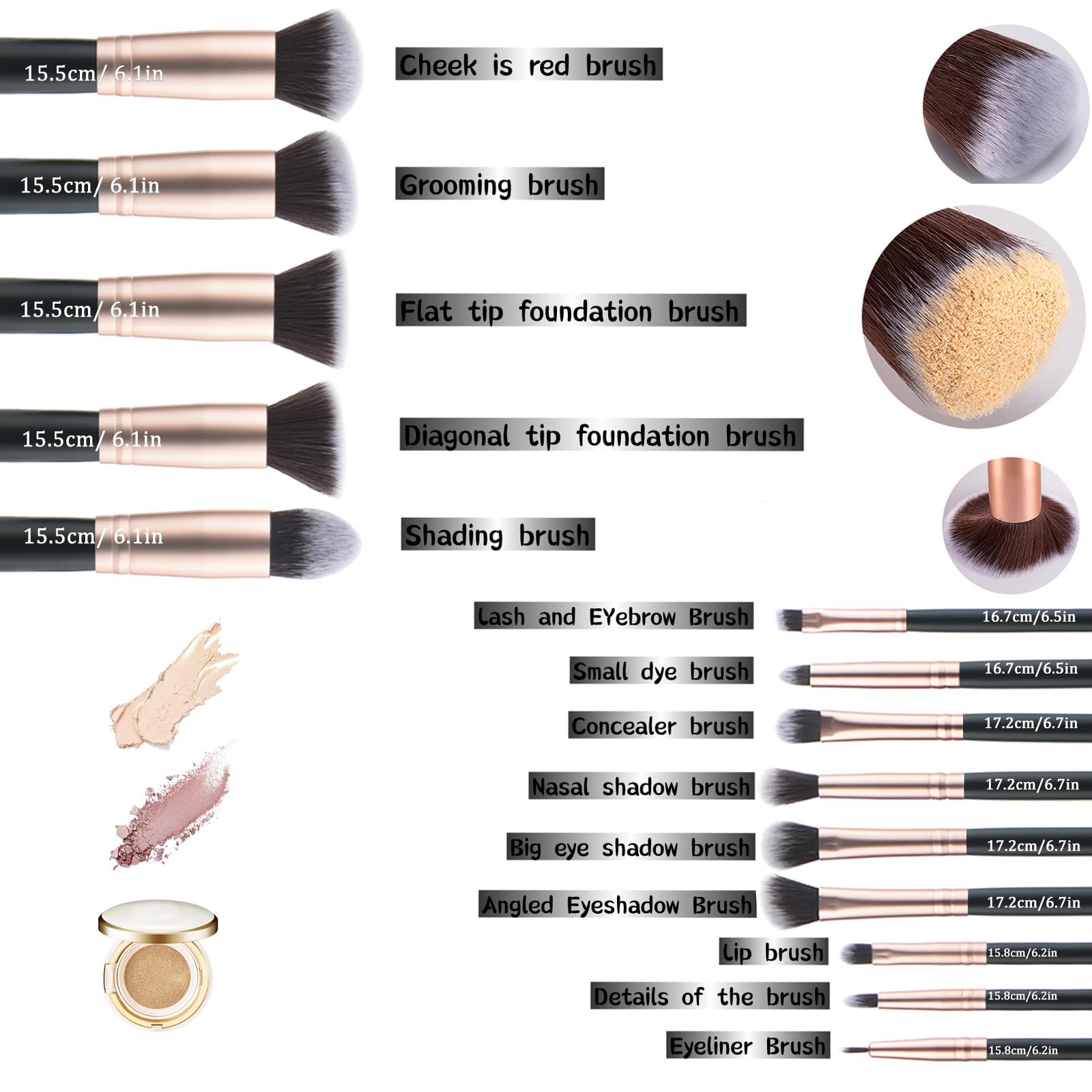 14-Piece Black Makeup Brush Set with Wooden Handles - Professional Cosmetic Brushes for Women & Girls - Essential Makeup Tools for Foundation, Blush, Eyeshadow & More - Perfect for Daily Beauty & Professional Makeup Application