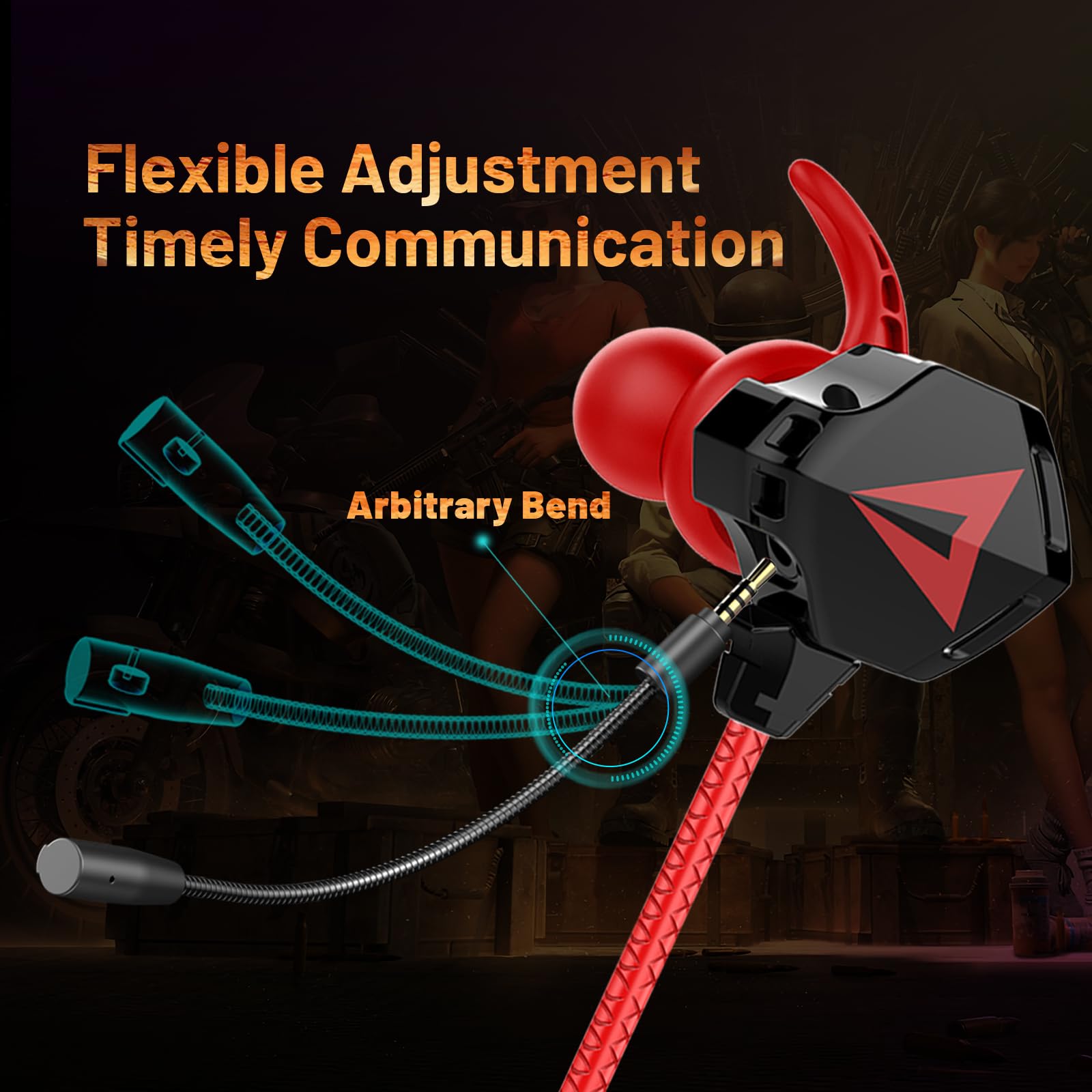QJF-G5 Noise Canceling Gaming Earbuds with Adjustable Microphone - 3.5mm Wired In-Ear Headphones for PC, PS5, Xbox, Nintendo Switch, Mobile Phones & Laptops - Perfect for Competitive Gaming, Streaming & Online Meetings