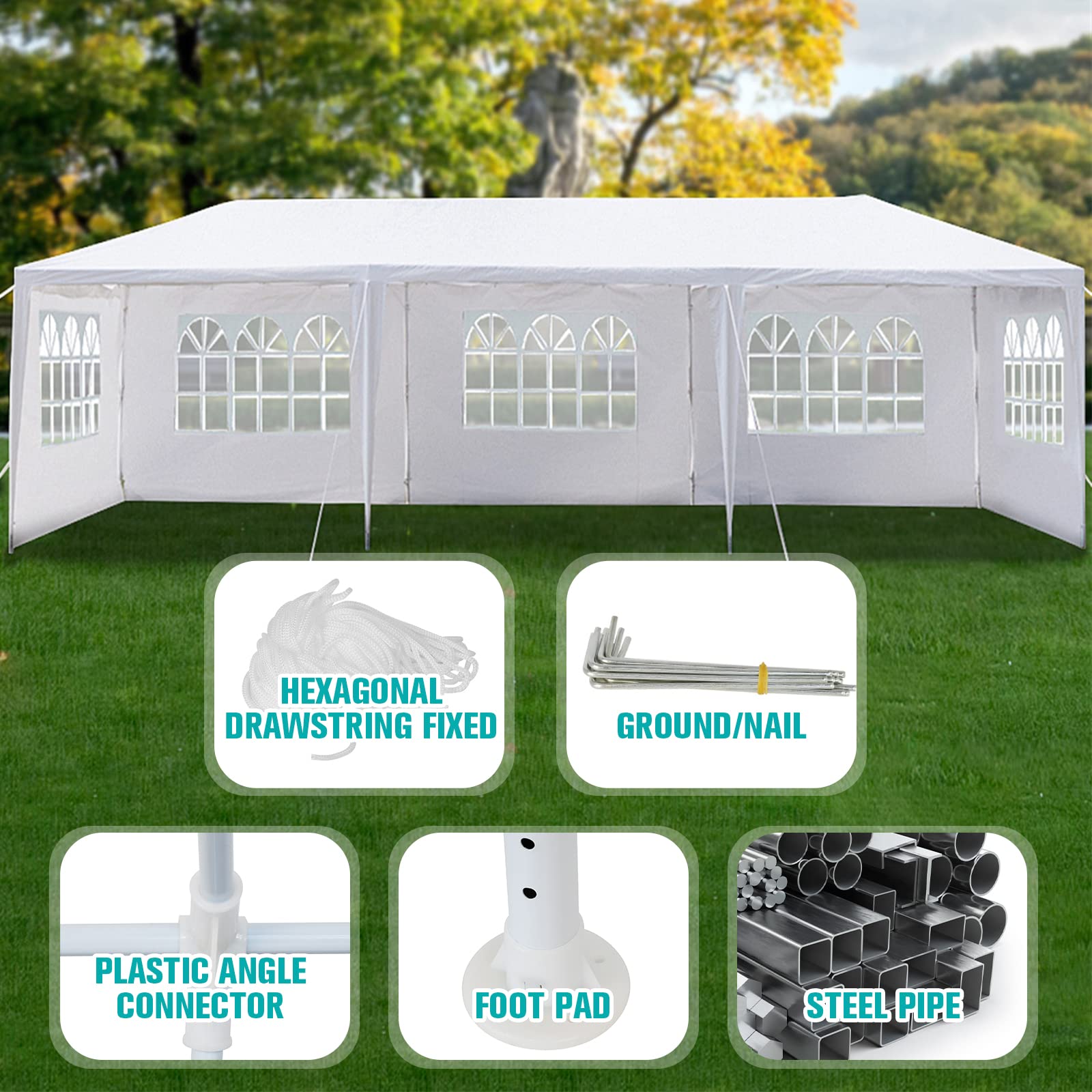 BELANITAS 10x30 Heavy Duty Party Tent with 7 Windows & Iron Frame - Waterproof Outdoor Wedding Event Tent for Garden, Backyard, Picnic, and Home Celebrations