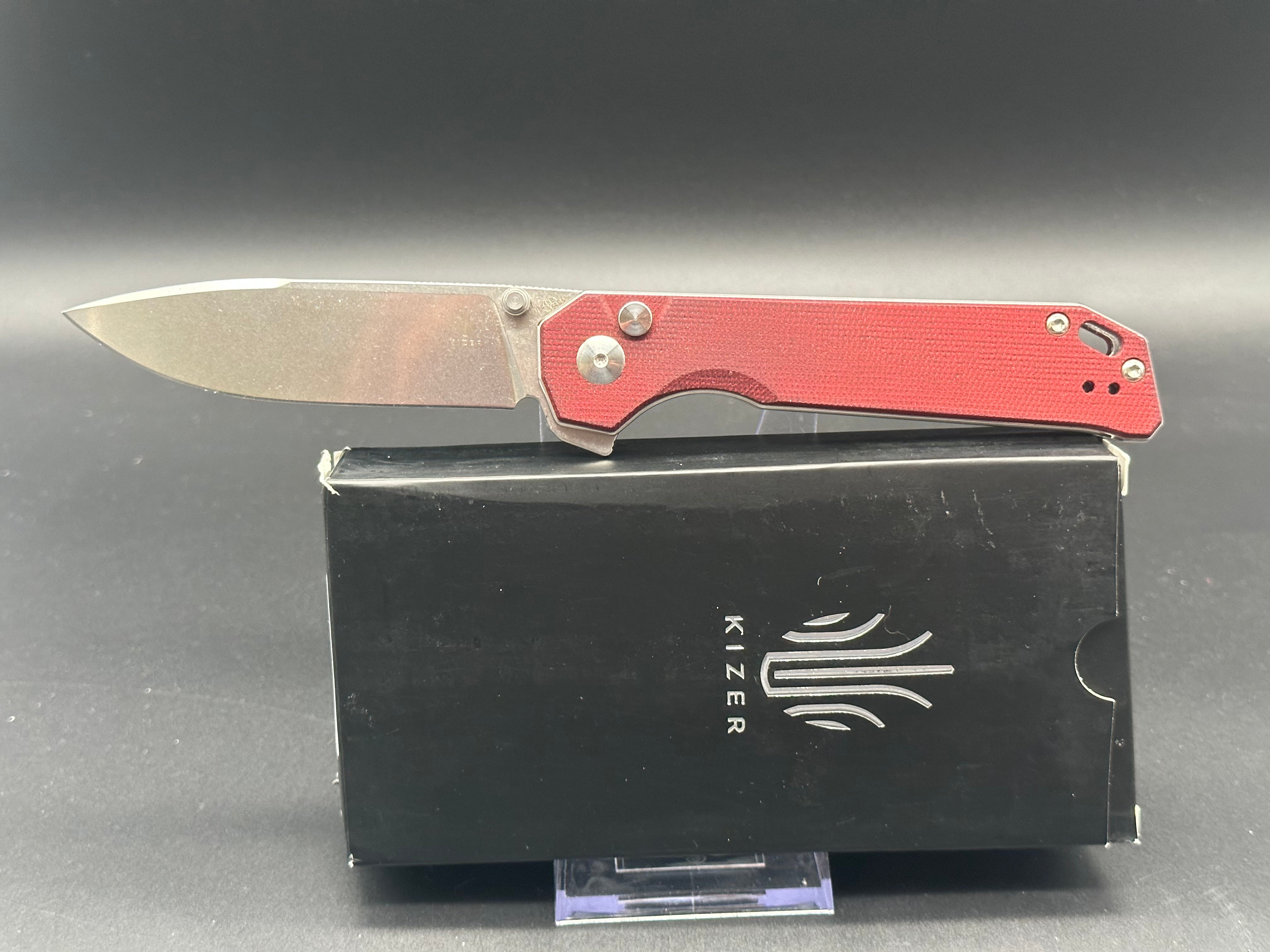BEGLEITER XL Button Lock Flipper Knife - 154CM Steel Plain Edge, Dyed Red Micarta Handle - EDC, Outdoor, Camping & Tactical Use