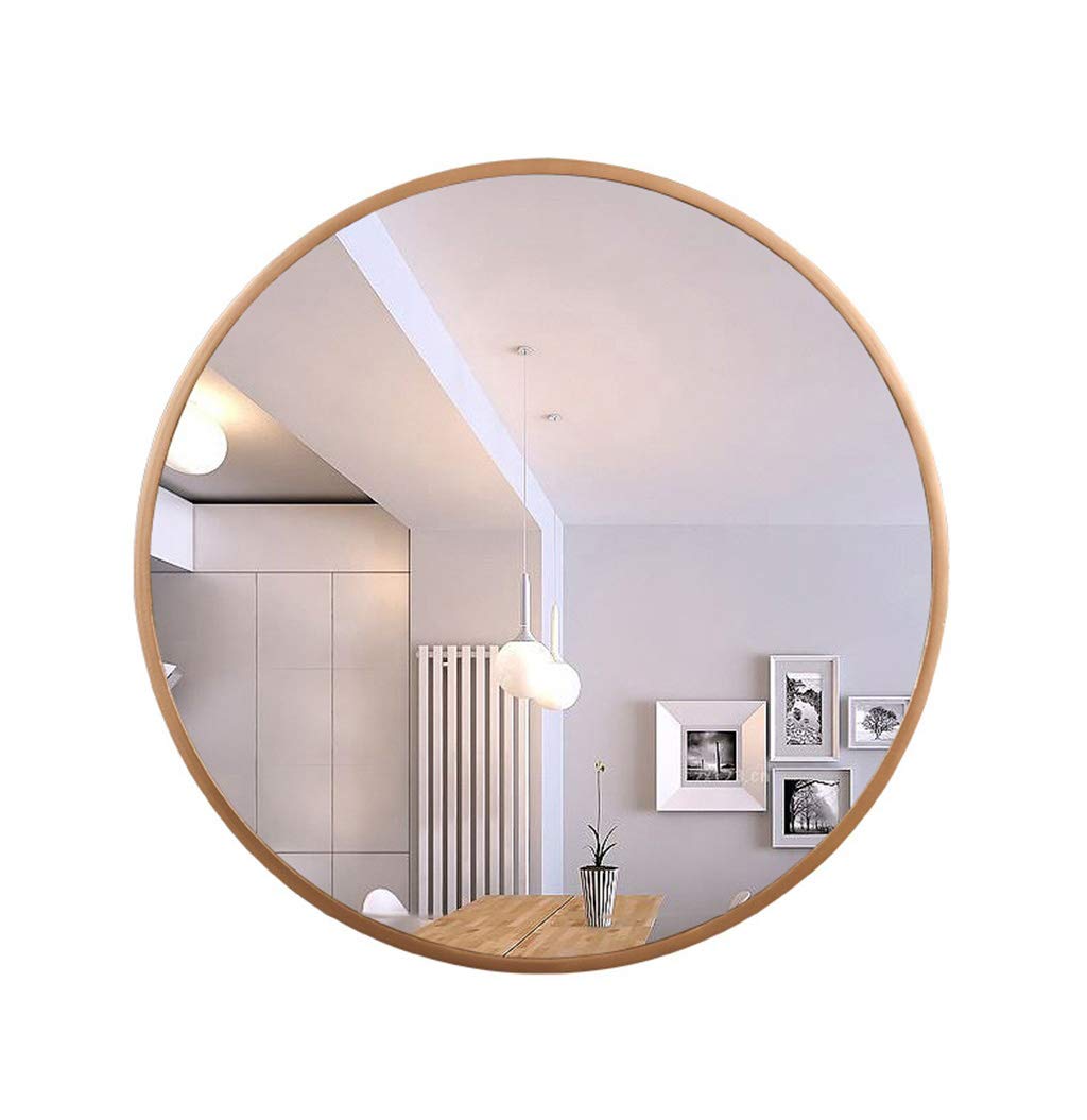 70cm Round Wall Mirror - Titanium Gold Wood Frame Vanity & Makeup Mirror for Bathroom, Bedroom, Living Room | Modern Hanging Decor for Home & Salon