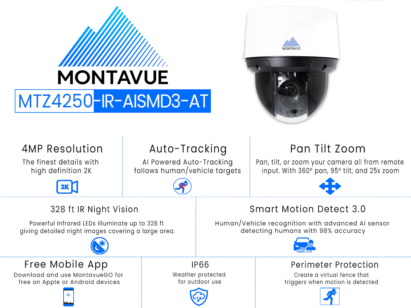 MTZ4250 4MP 2K Auto Tracking PTZ Security Camera with 25x Optical Zoom & SMD 3.0 - Ideal for Home Surveillance, Business Monitoring, and Outdoor Security Systems