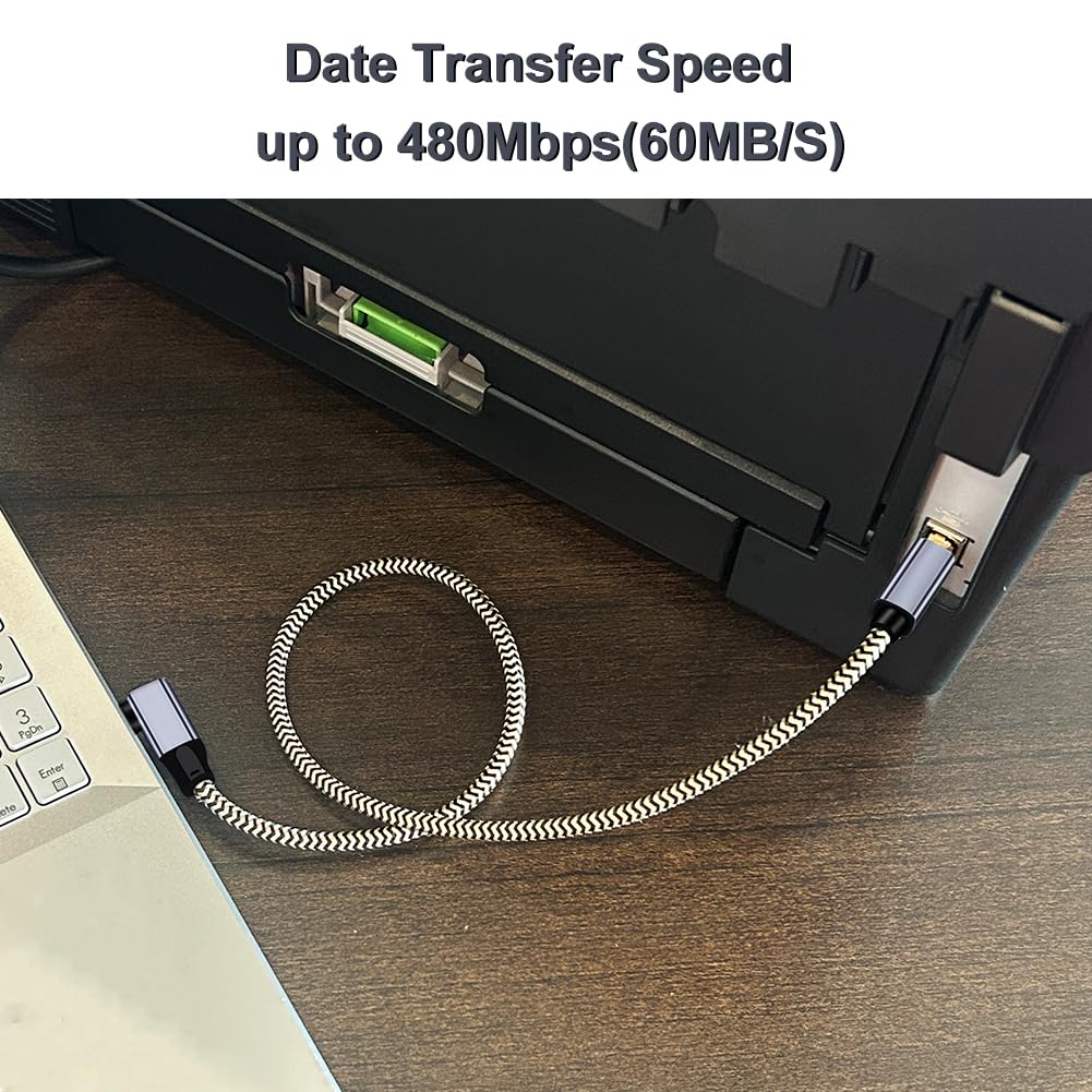 Durable Nylon Braided Right Angle USB C to USB B Printer Cable 0.5M - Compatible with MacBook Pro, Lexmark Printers, Scanners & Type-C Devices - Perfect for Home Office & Workspace Connectivity
