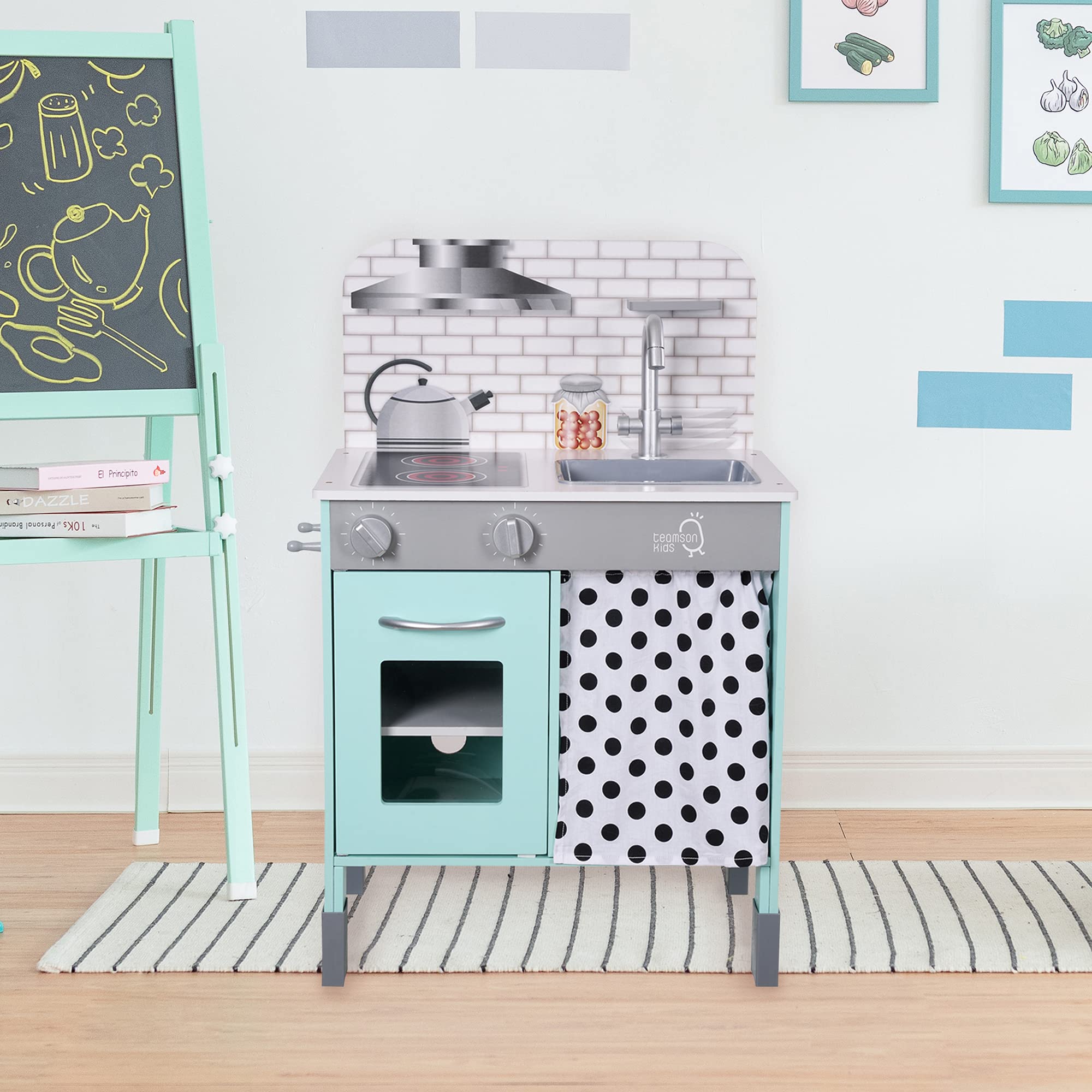 Teamson Kids Little Chef Philly Modern Play Kitchen Set - Mint Green Pretend Cooking Toy for Toddlers & Preschoolers - Perfect for Imaginative Play, Birthday Gifts & Daycare Learning Activities