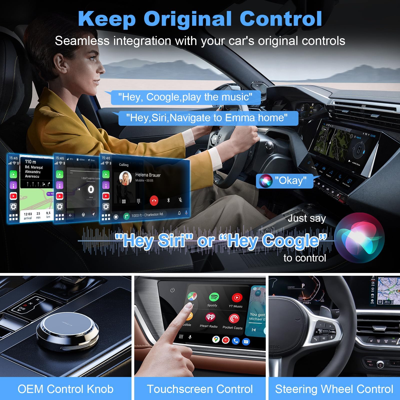 2024 Upgraded Wireless Android Auto & CarPlay Adapter - Convert OEM Wired to Wireless Connection with USB-C/USB-A Cables (Black) | Seamless Smartphone Integration for Safer Driving & Hands-Free Navigation