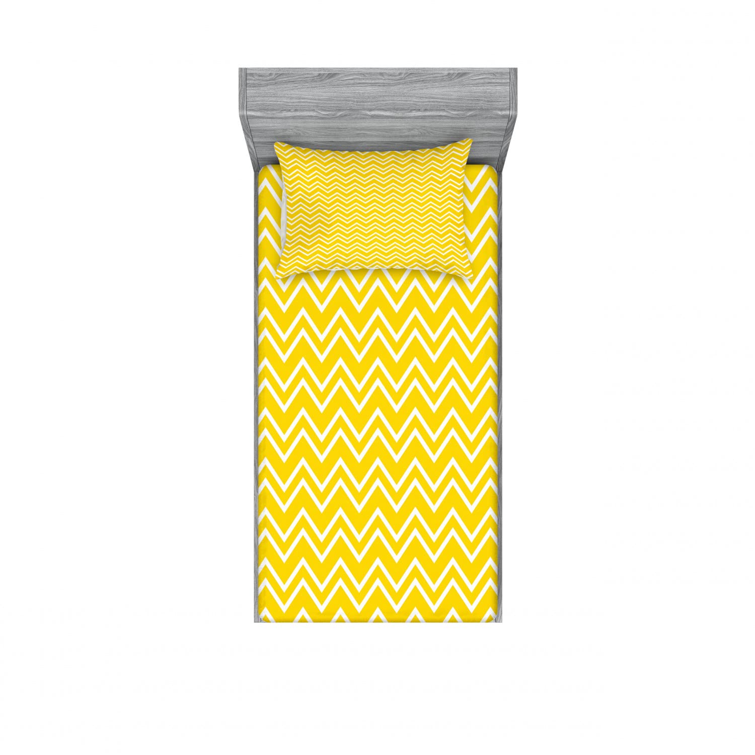 Ambesonne Modern 2-Pack Twin Size Fitted Sheet & Pillow Sham Set - Chevron Pattern Yellow & White (4-Piece Bedding Set) | Soft Cotton Blend | Wrinkle Resistant | Perfect for Kids Rooms, Guest Beds & Dorm Decor