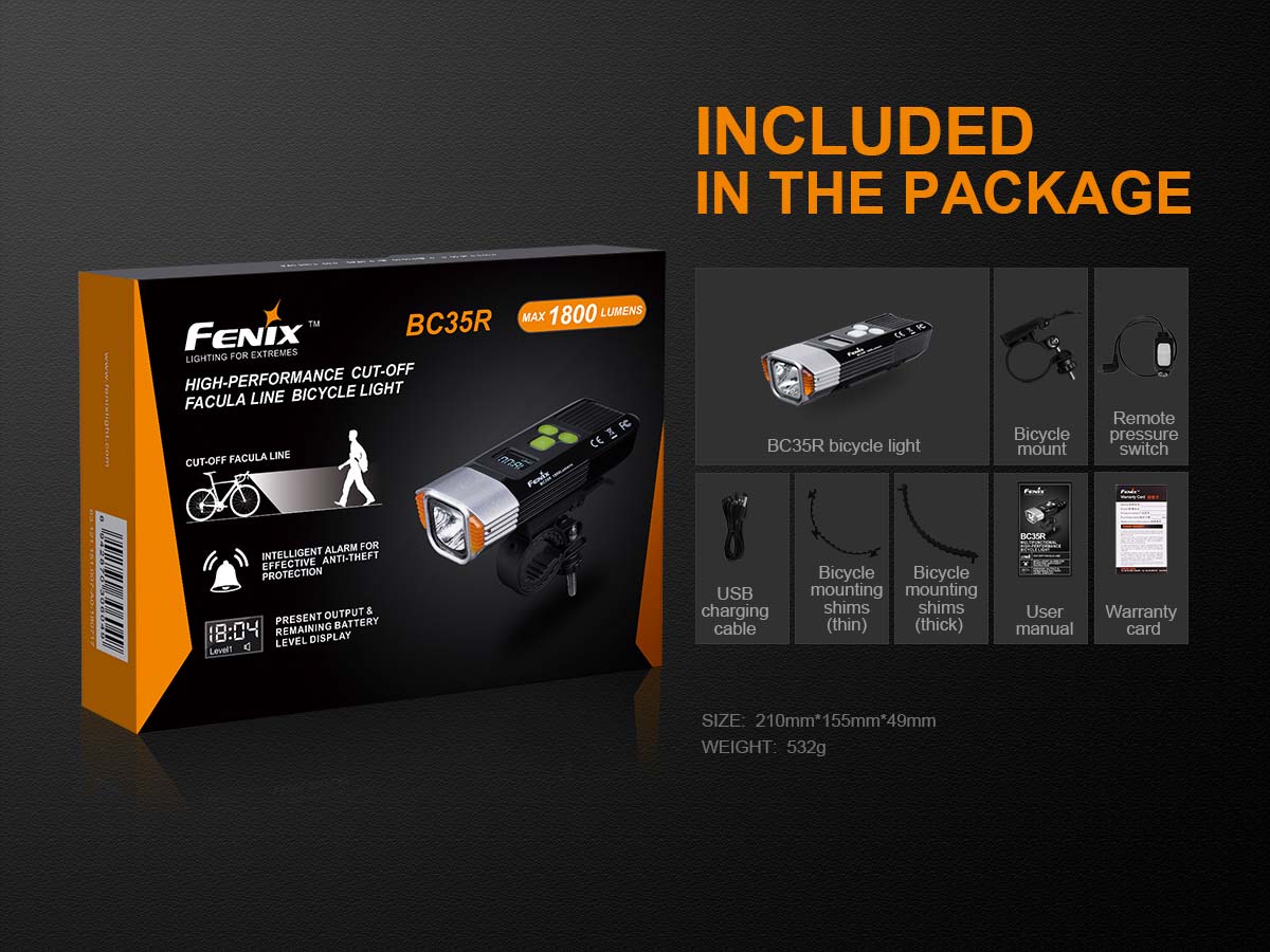 Fenix BC35R USB Rechargeable Bike Light - High Lumens, Long Battery Life for Cycling Safety | Perfect for Night Riding, Commuting & Outdoor Adventures (Discontinued)