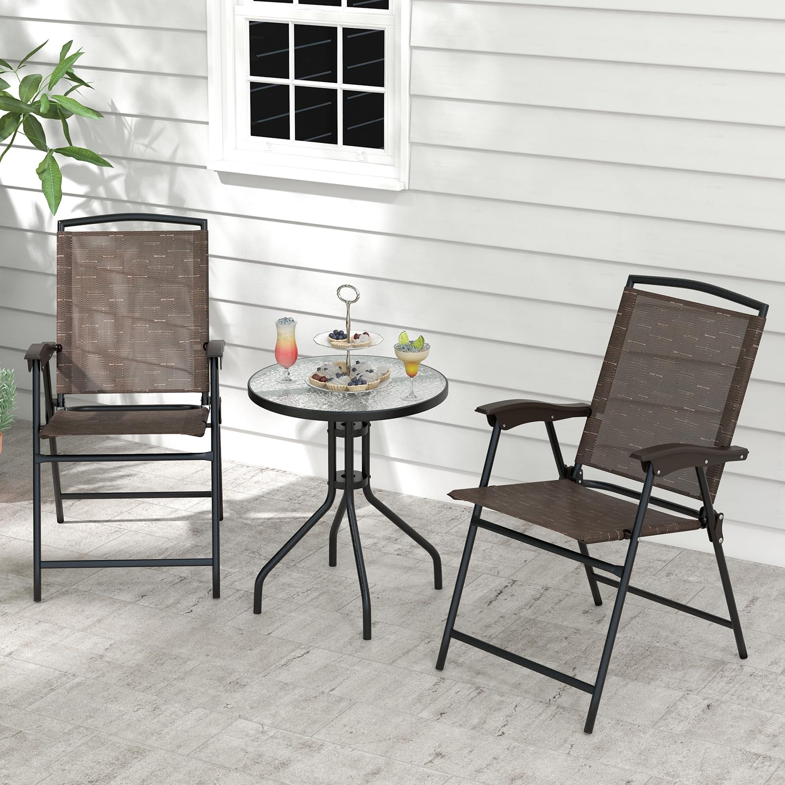 SAFSTAR 3-Piece Outdoor Dining Set - Steel Bistro Table with 2 Folding Chairs & Tempered Glass Top - Patio Furniture for Porch, Balcony, Garden, Poolside - Perfect for Outdoor Entertaining & Relaxation