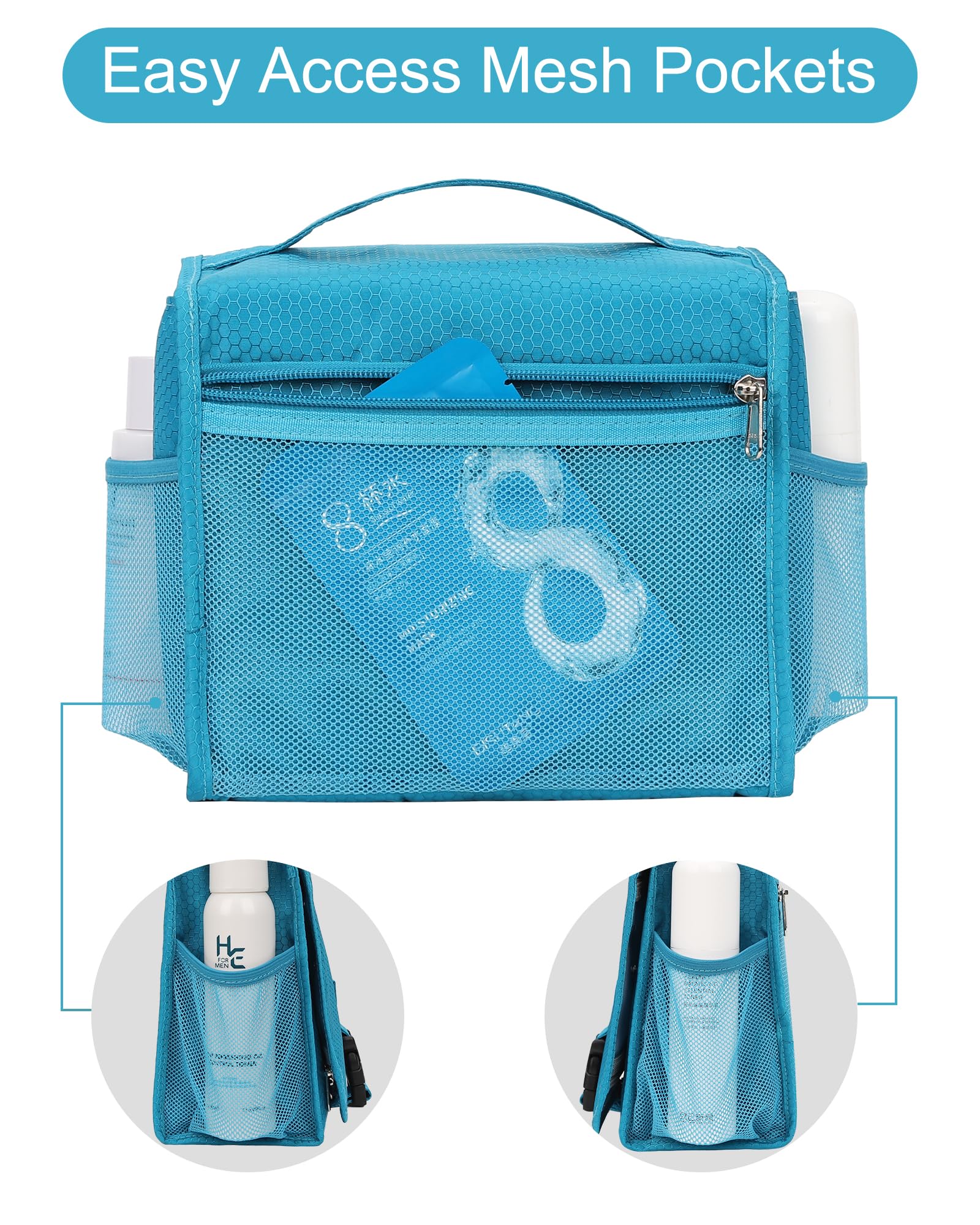 Relavel Waterproof Hanging Toiletry Bag for Travel - Compact Makeup Organizer with Multiple Compartments for Women & Men - Perfect for Gym, Shower, Camping & Vacation (Blue)