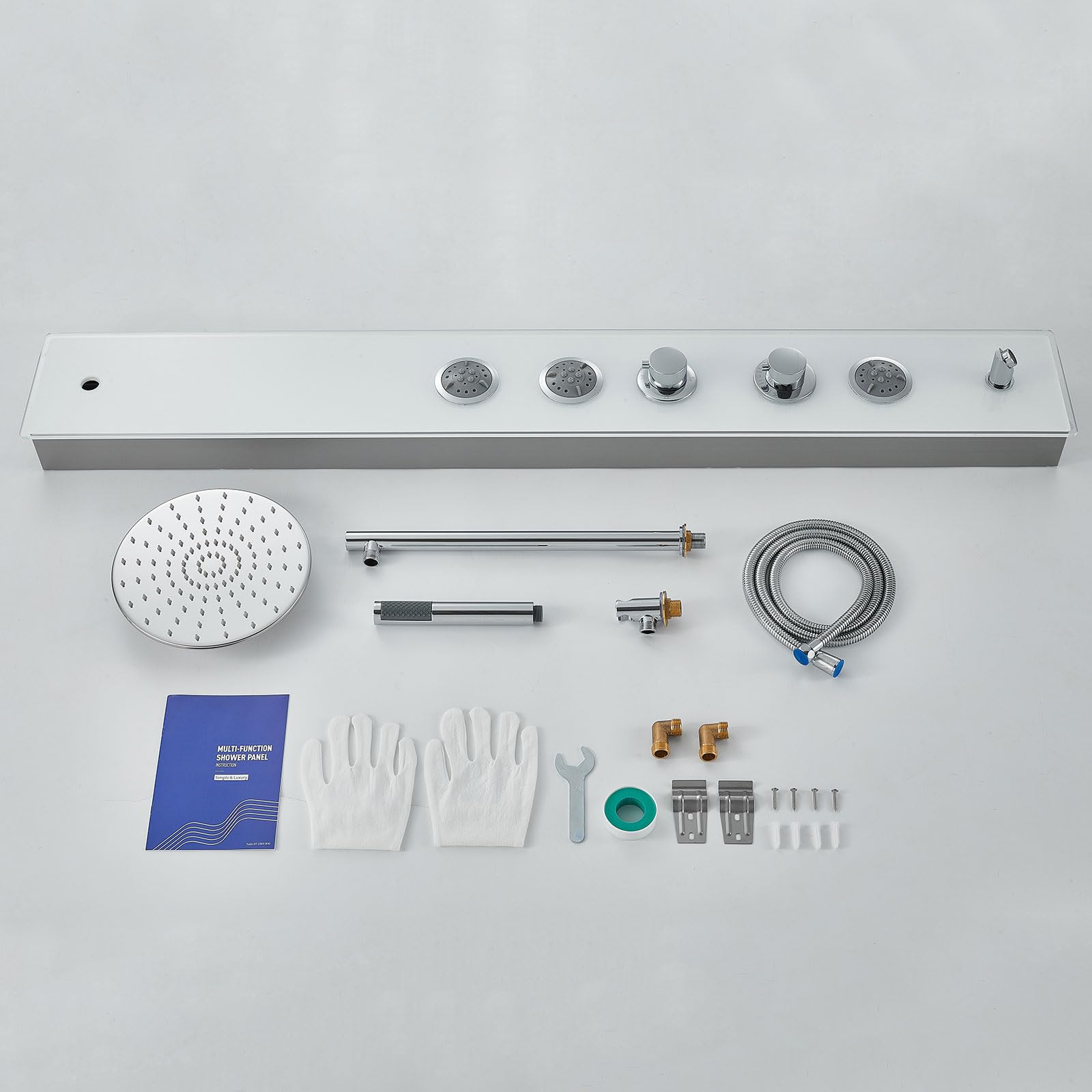 Premium White Glass Shower Panel Tower System - 304 Stainless Steel & Glass 4-in-1 Shower Tower with 9