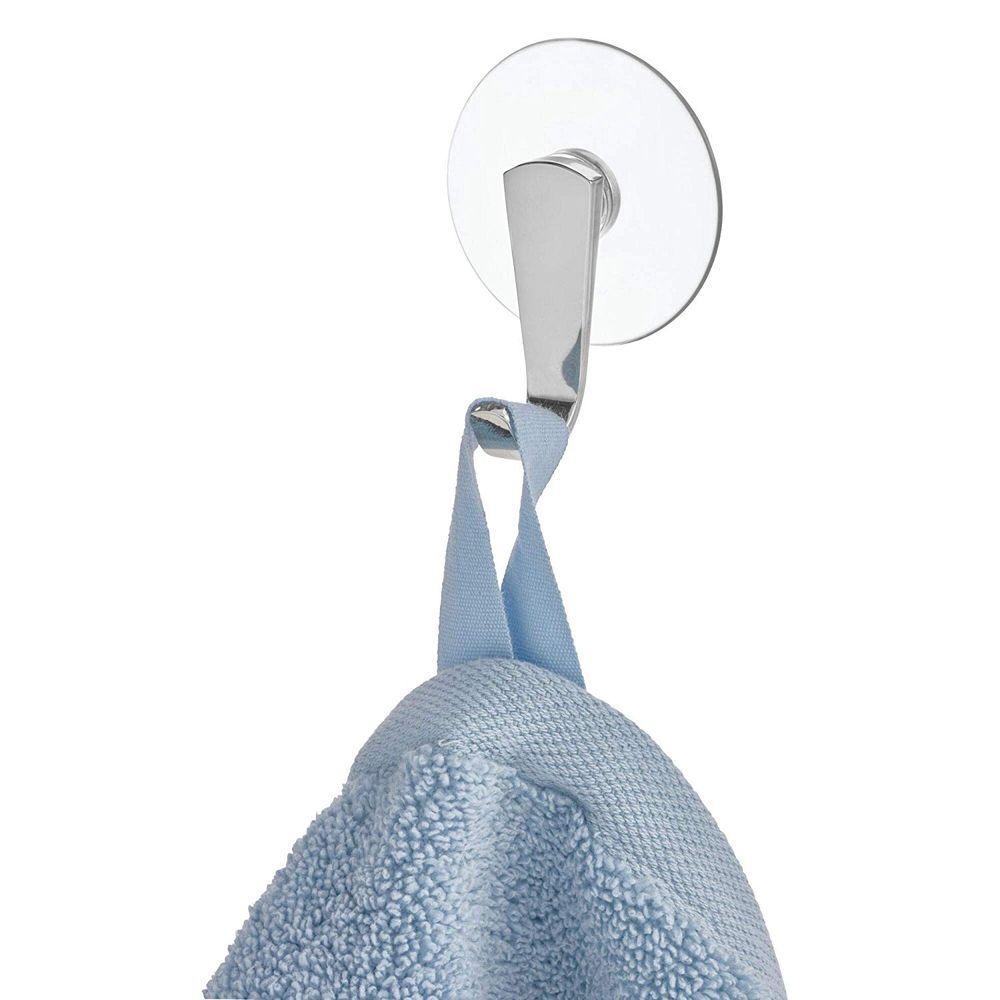 iDesign Stainless Steel Suction Hook - Heavy Duty Bathroom & Kitchen Hanging Organizer for Towels, Robes, Utensils - Rustproof & Waterproof Wall Mount Hooks for Home, Office, Dorm Use