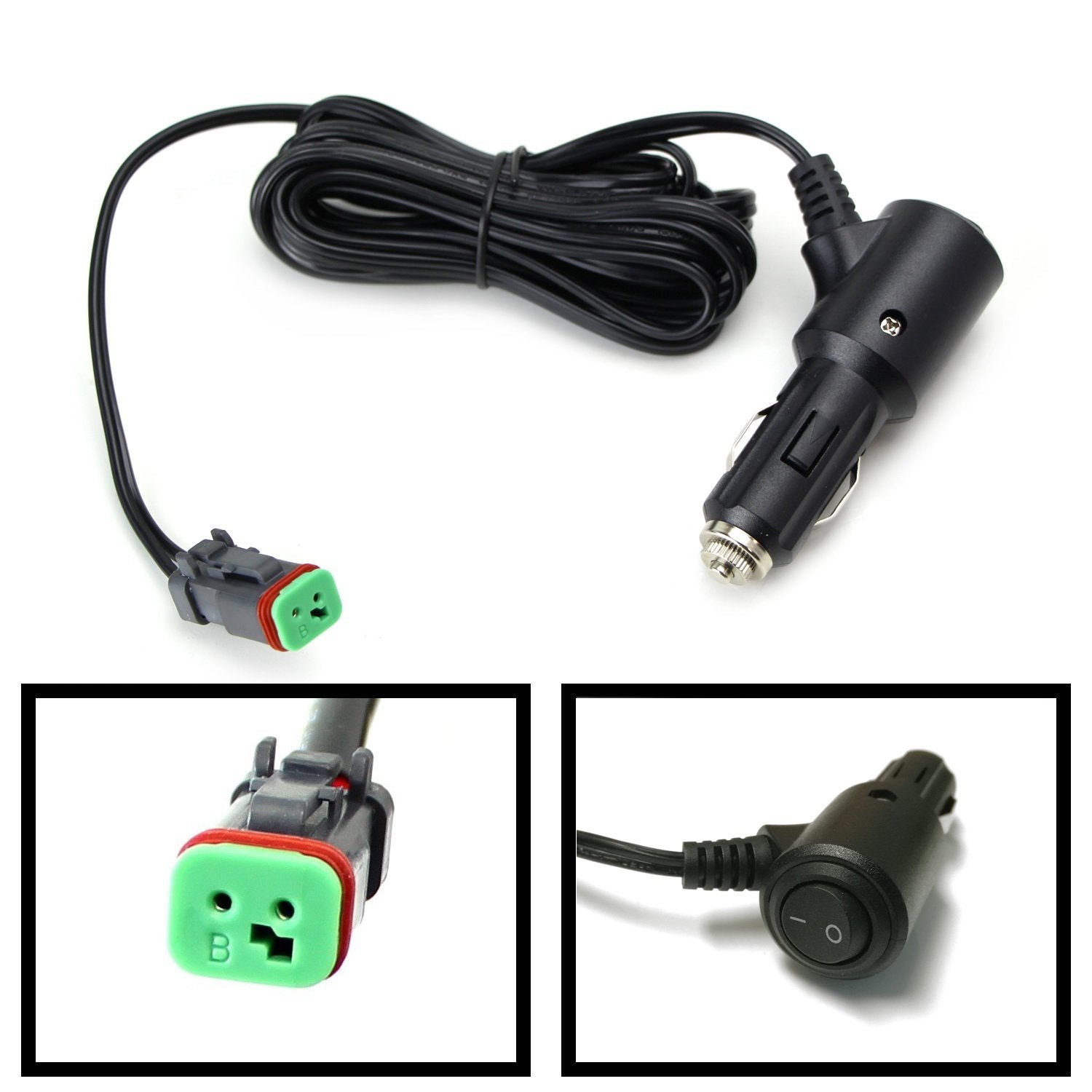 10ft 12V Cigarette Lighter DTP Adapter Harness with On/Off Switch for LED Pod Lights - Perfect for Off-Road Trucks, ATVs, and Marine Lighting Applications