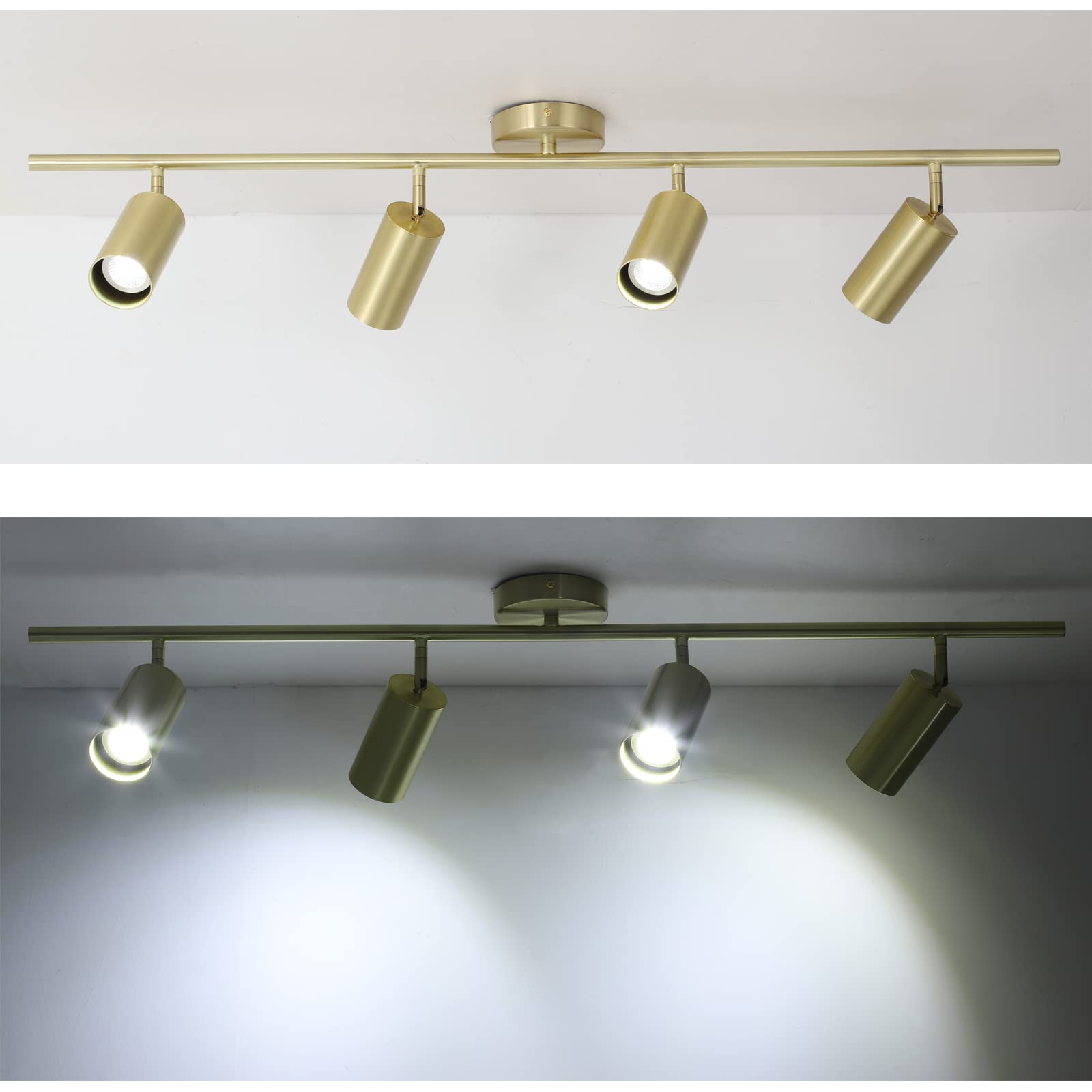 Modern LED Track Lighting Kit - 4 Adjustable Gold Spot Lights for Kitchen, Living Room, Clothing Store & Restaurant | Energy Efficient Ceiling Light Fixtures | Perfect for Home Decor and Commercial Spaces