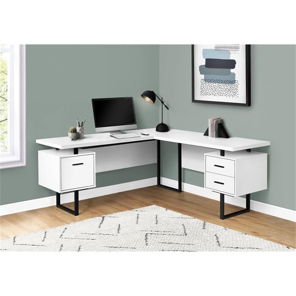 Reversible L-Shaped Corner Computer Desk in White & Black - Space-Saving Home Office Desk for Small Rooms & Gaming Setups | Pemberly Row