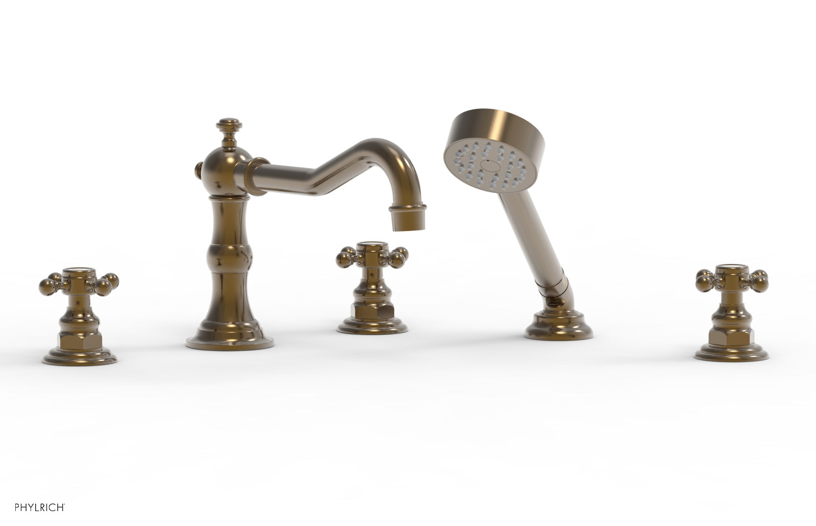 HENRI Deck Mounted Bathtub Faucet Set with Hand Shower and Cross Handles - 161 48 - Perfect for Modern Bathroom Renovation and Spa-Like Shower Experience