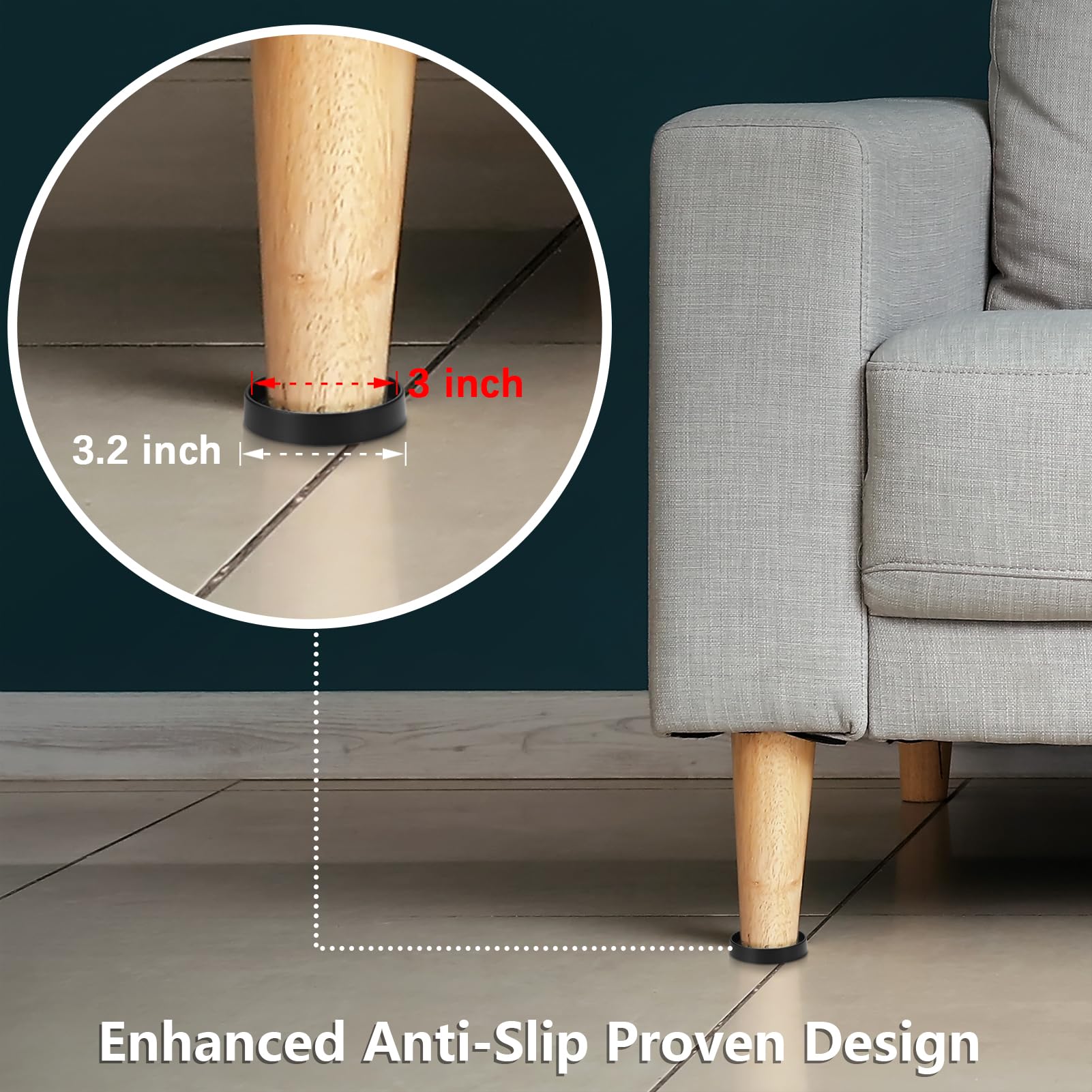 Non-Slip Furniture Coasters - Premium Rubber Pads for Hardwood Floors Protection | 4-Pack 3