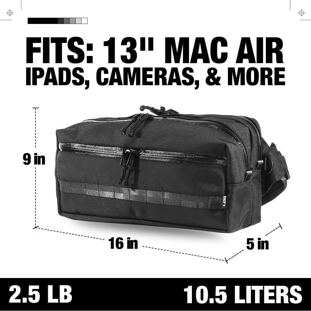 DEFY Ballistic Nylon Crossbody Sling Bag for Men - 10.5L Utility Shoulder Bag with 13