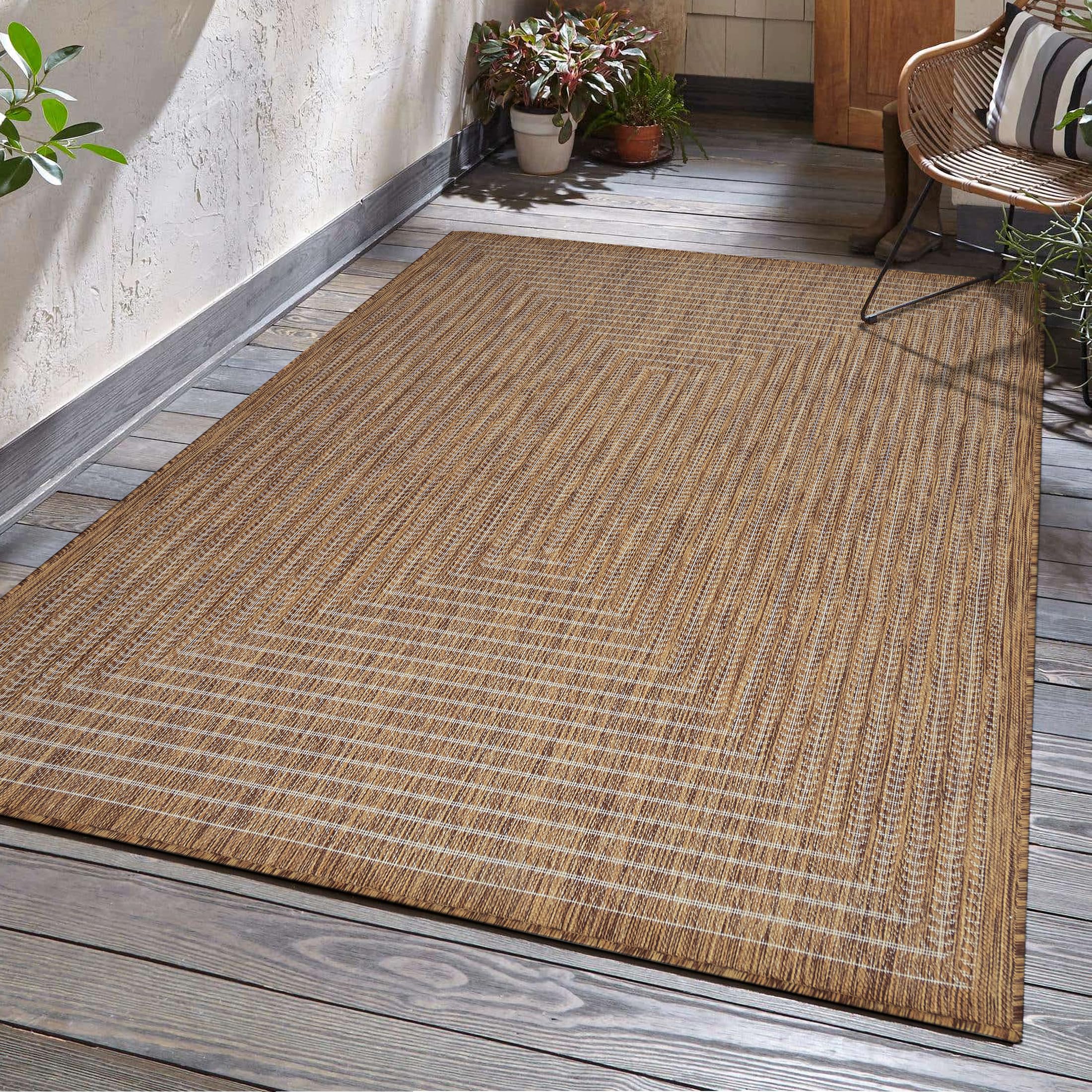 Adiva Rugs Indoor Outdoor Area Rug - Weatherproof, Stain & Water Resistant, Easy to Clean - Perfect for Dining Room, Backyard, Deck, Patio - Wooden Design (7'10