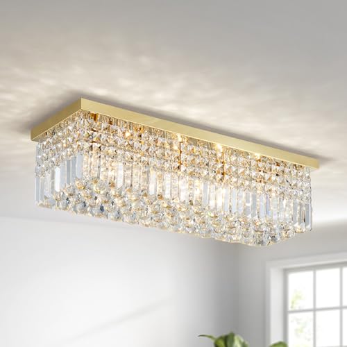 Clear Crystal & Gold Finish Flush Mount